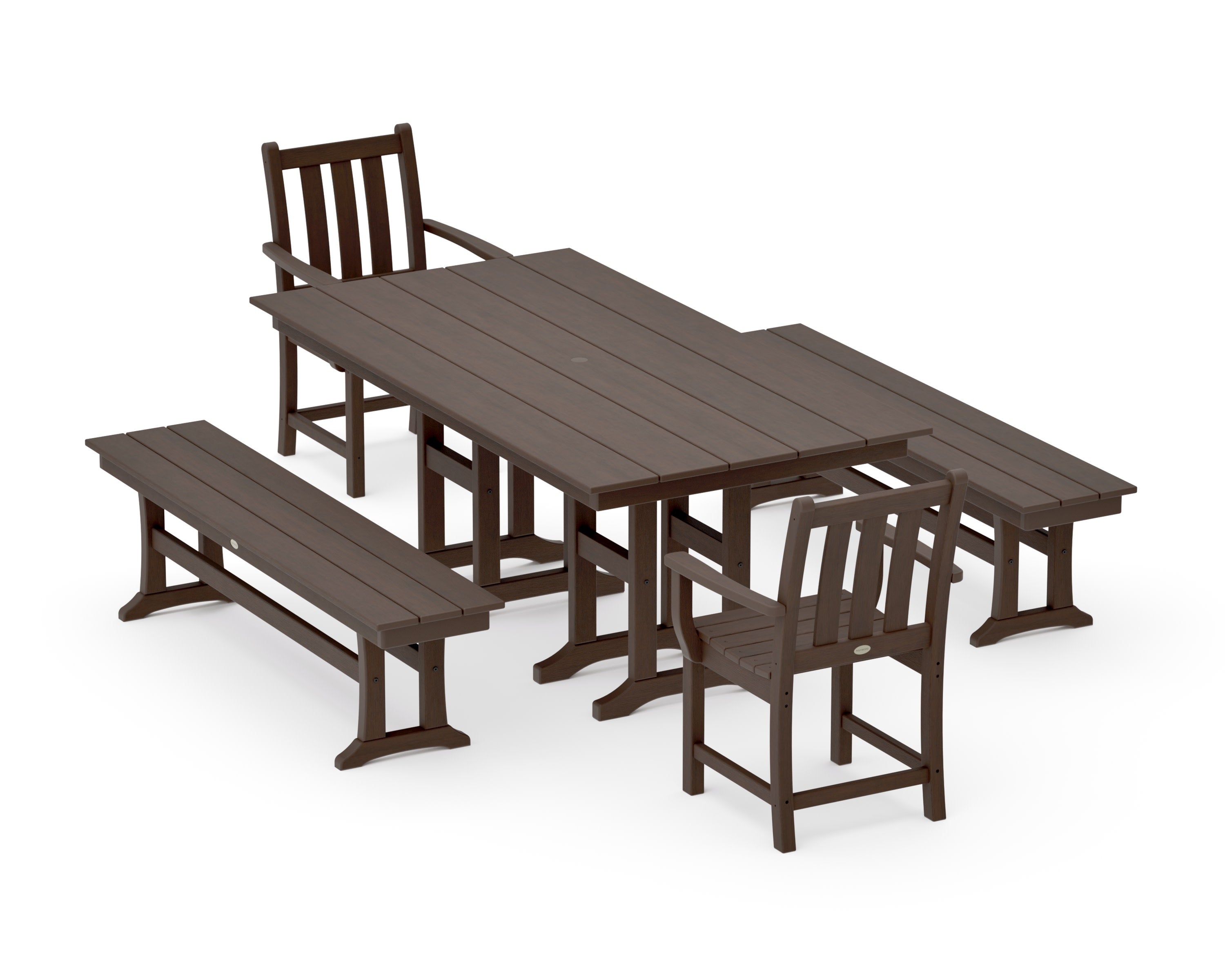 Traditional Garden 5-Piece Farmhouse Dining Set with Benches in Kona