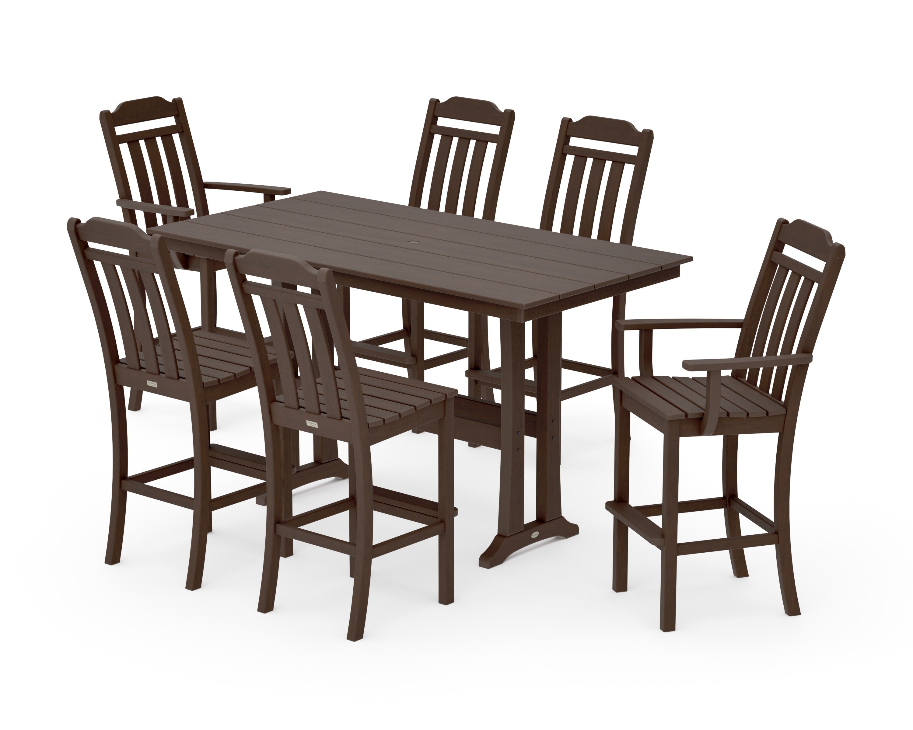 Cottage 7-Piece Farmhouse Bar Set with Trestle Legs in Kona