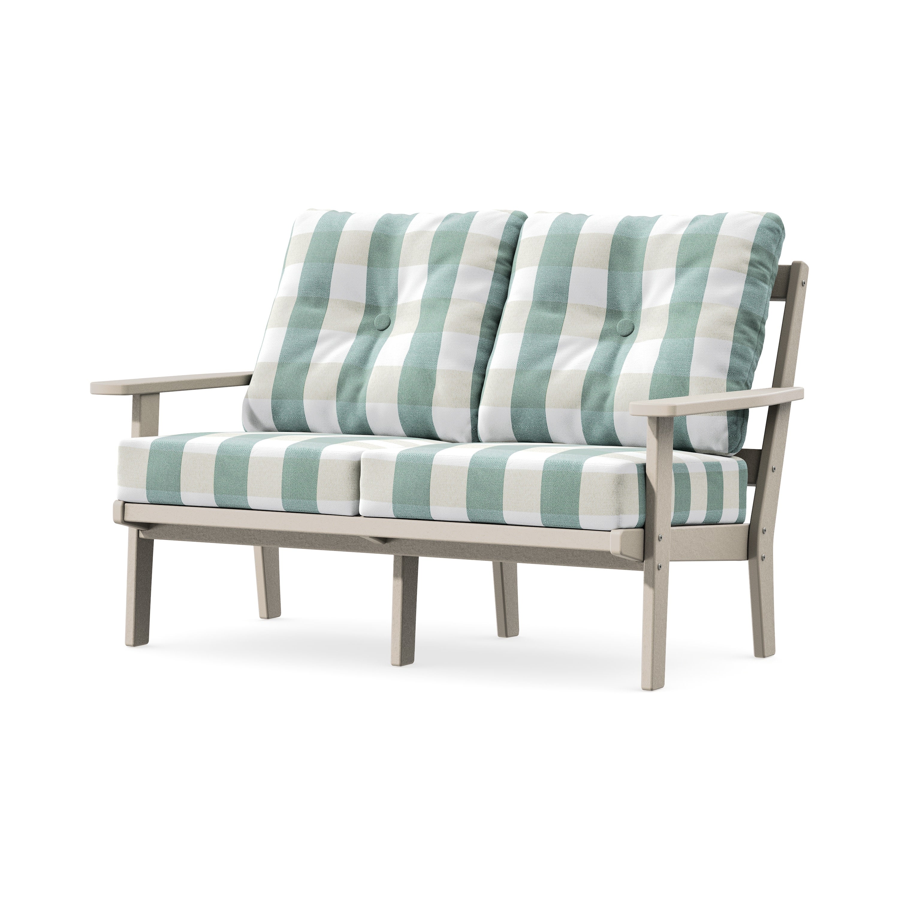 Oxford Deep SeatingLoveseat in Sand / Buffalo Plaid Glacier Spa