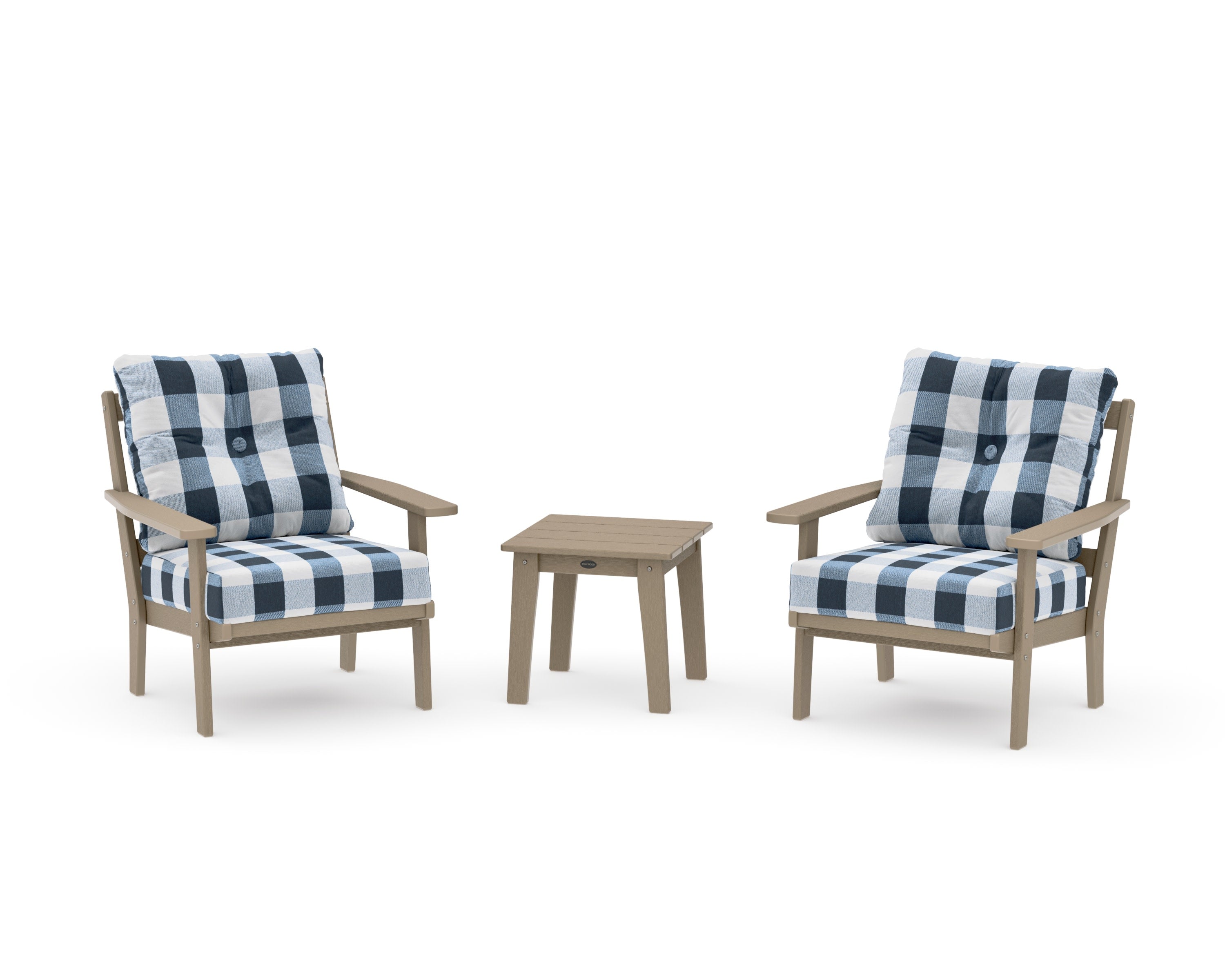 Oxford 3-Piece Deep Seating Set in Vintage Sahara / Buffalo Plaid Marine Indigo