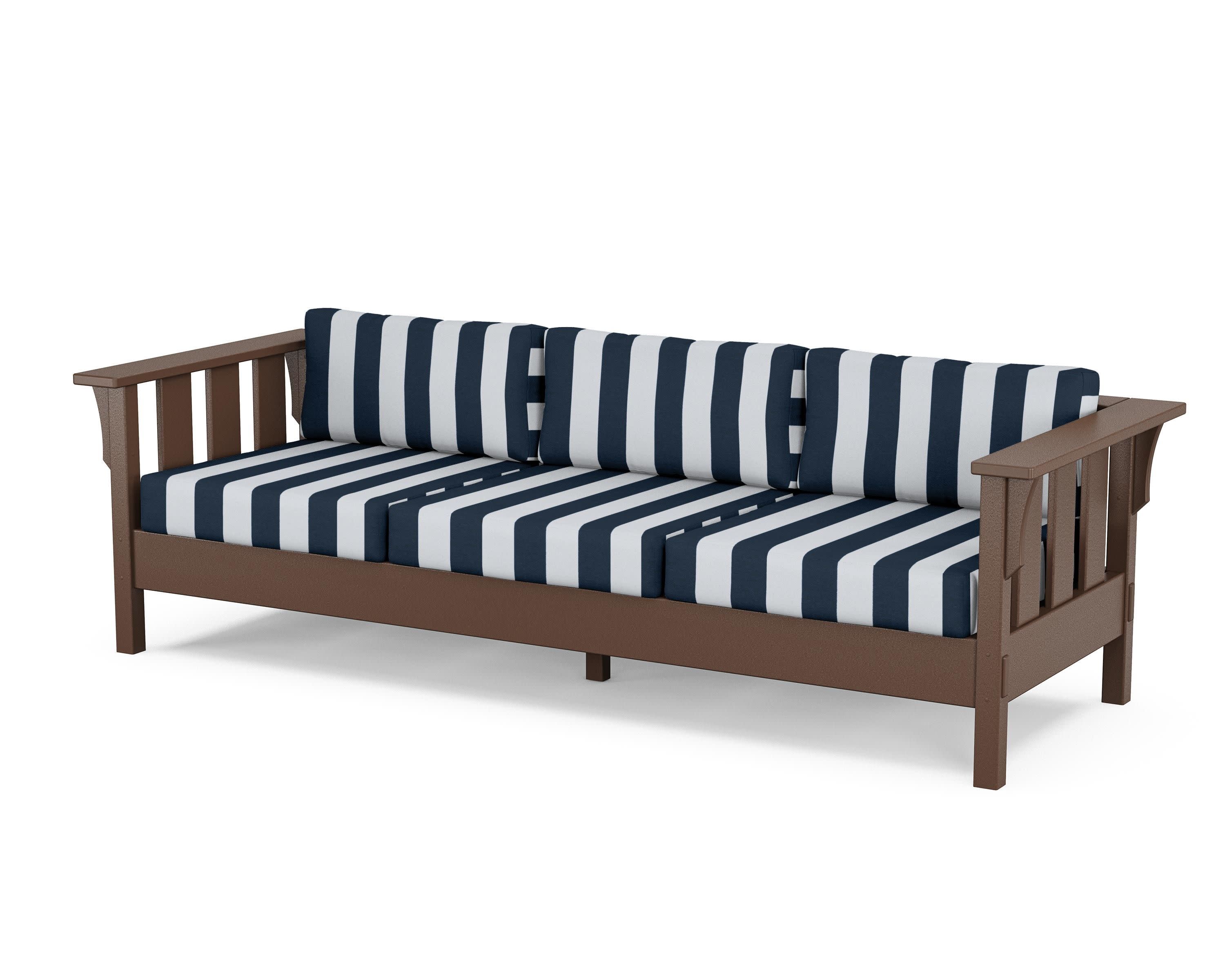 Acadia Deep Seating Sofa in Mahogany / Cabana Stripe Marine Indigo