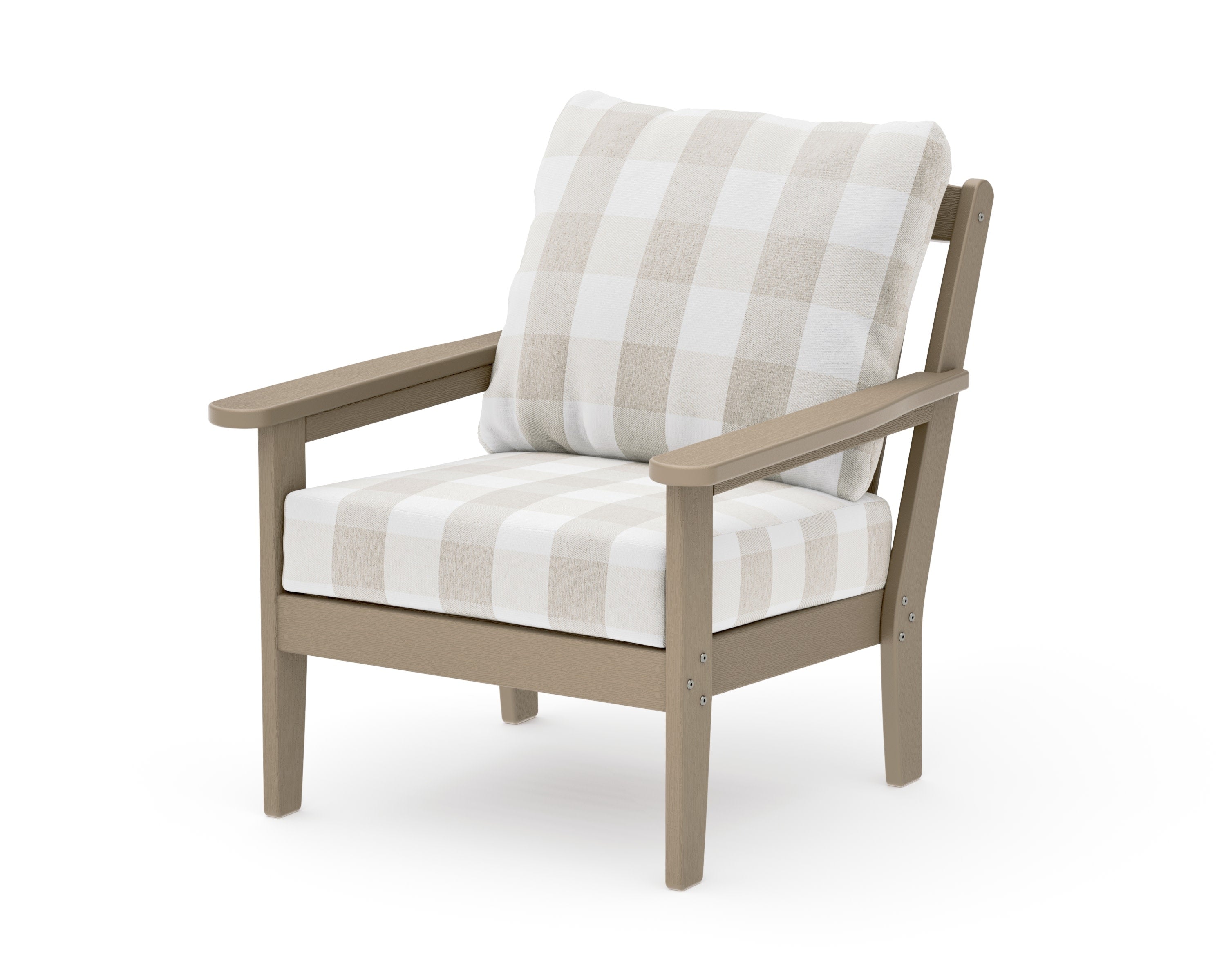 Cottage Deep Seating Chair in Vintage Sahara / Buffalo Plaid Dune Burlap