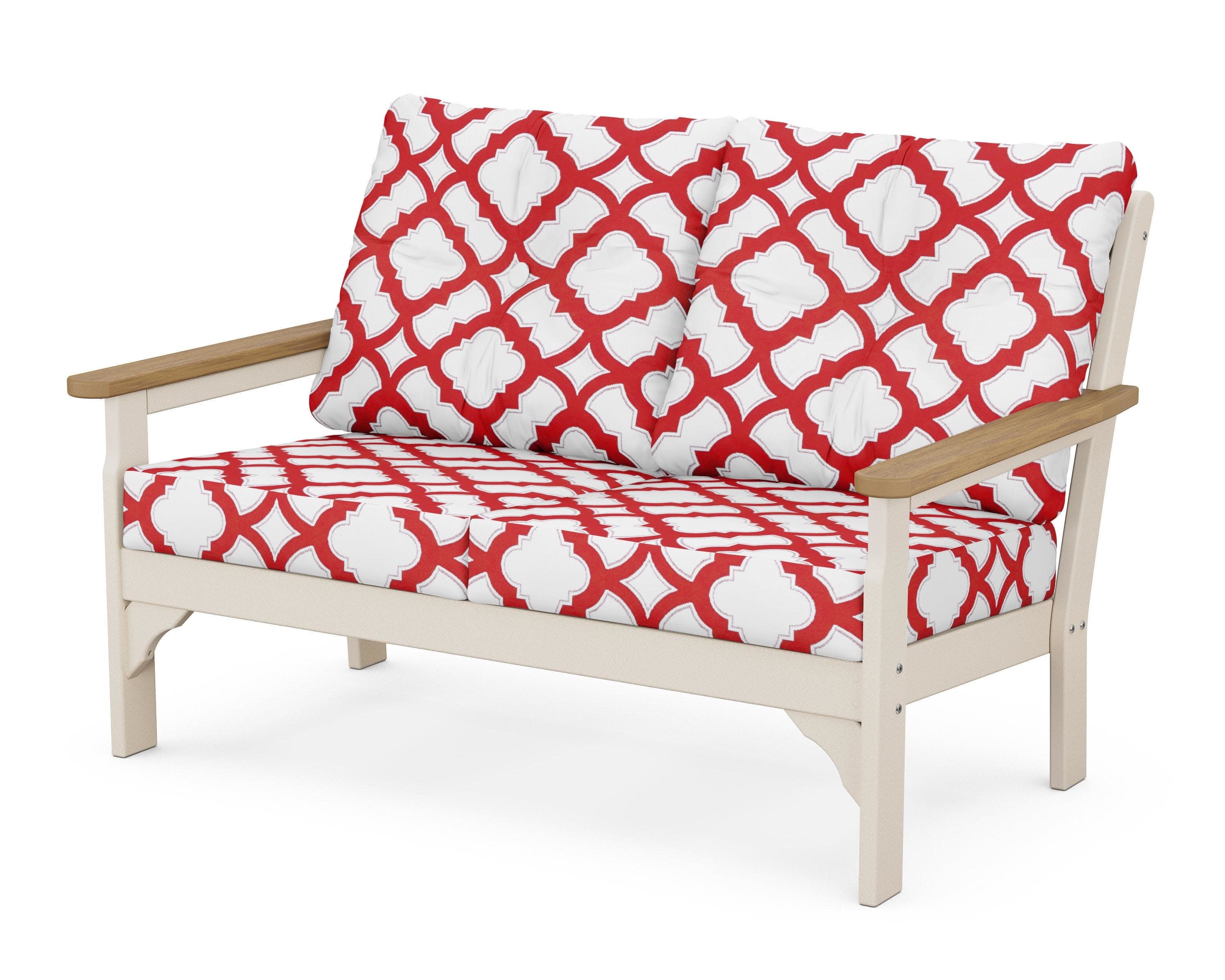 Vineyard Deep Seating Loveseat in Sand / Natural / Trellis Crimson