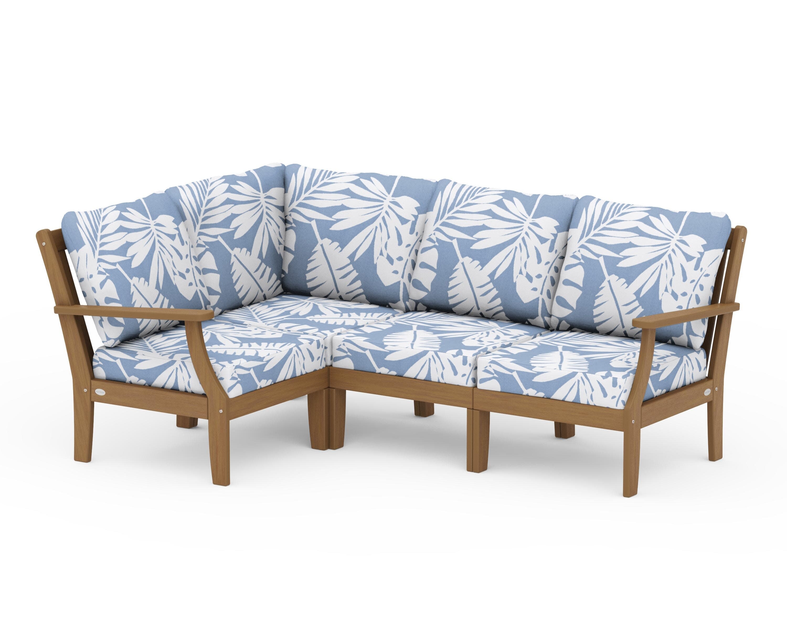 Braxton Modular 4-Piece Deep Seating Set in Natural / Leaf Sky Blue