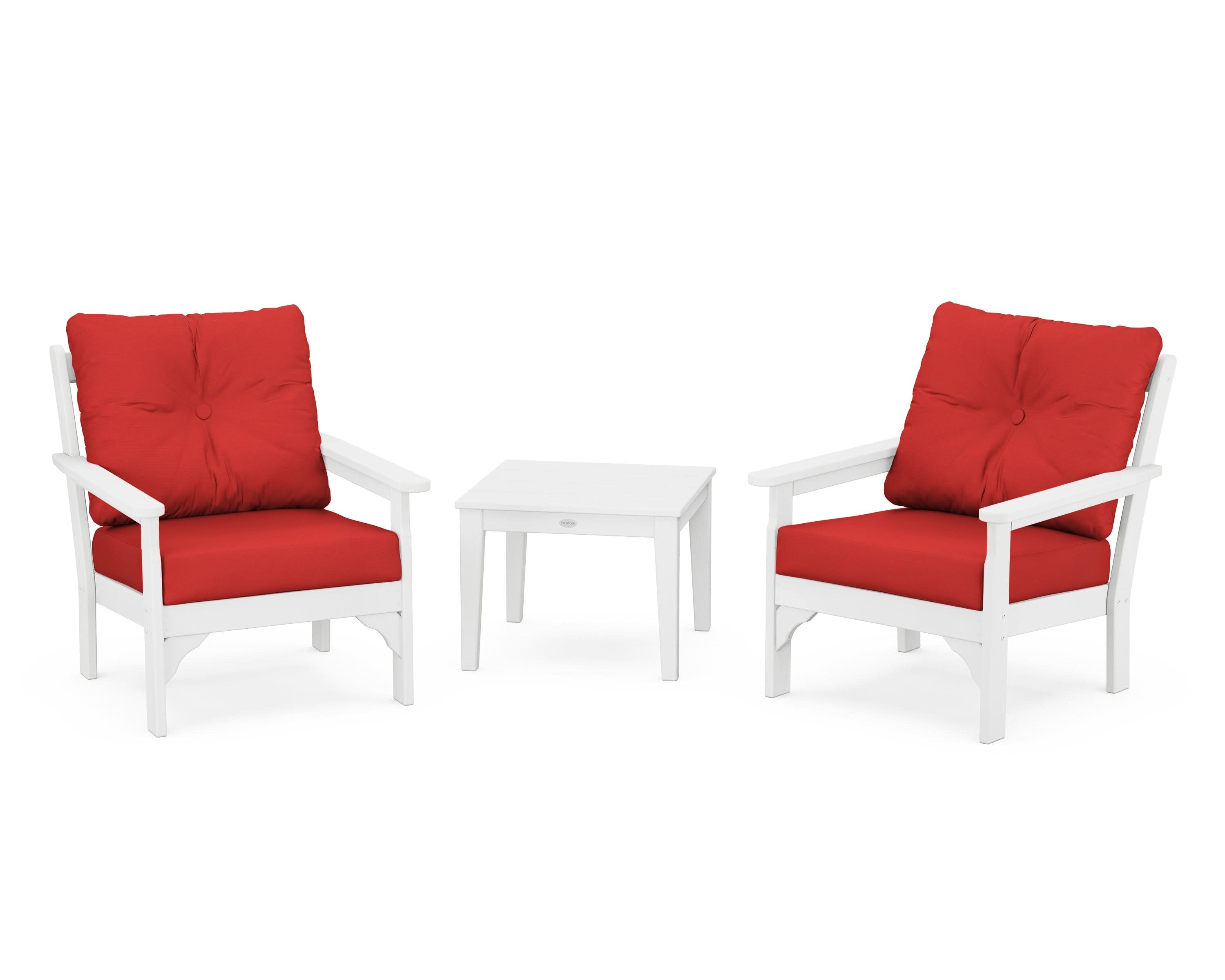 Vineyard 3-Piece Deep Seating Set in White / Crimson Linen