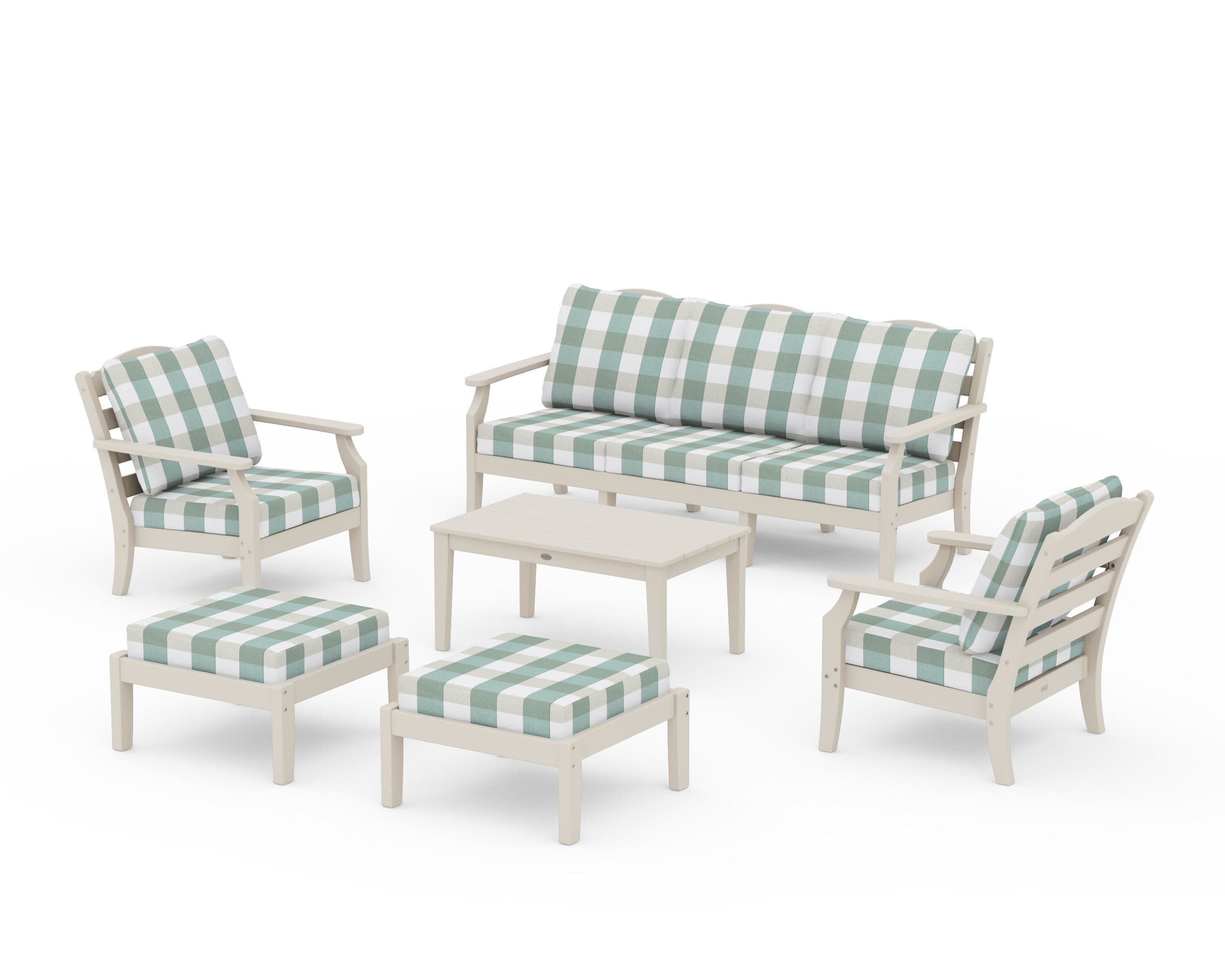 Savannah 6-Piece Lounge Sofa Set in Sand / Buffalo Plaid Glacier Spa