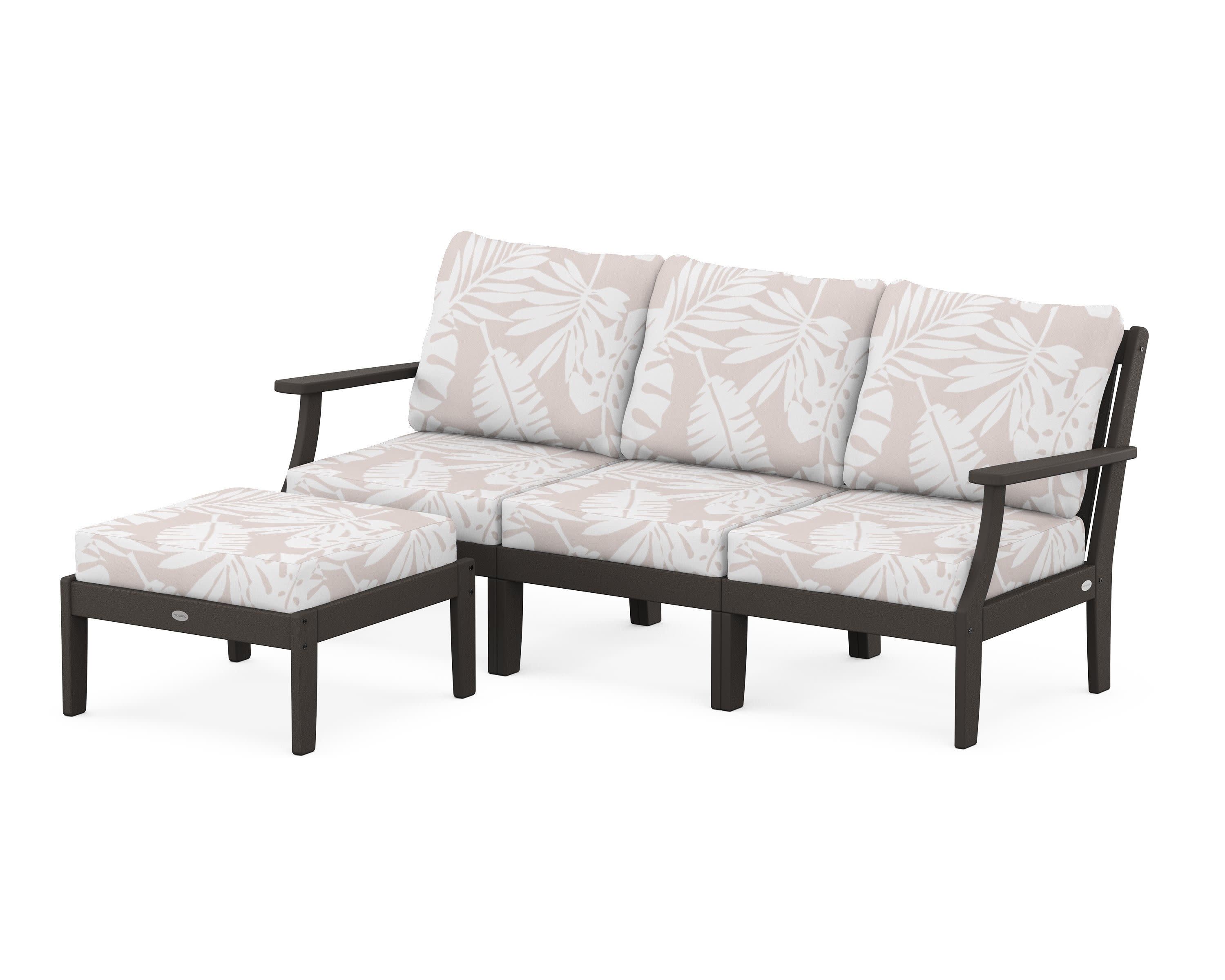 Braxton Modular 4-Piece Deep Seating Set with Ottoman in Vintage Coffee / Leaf Dune Burlap
