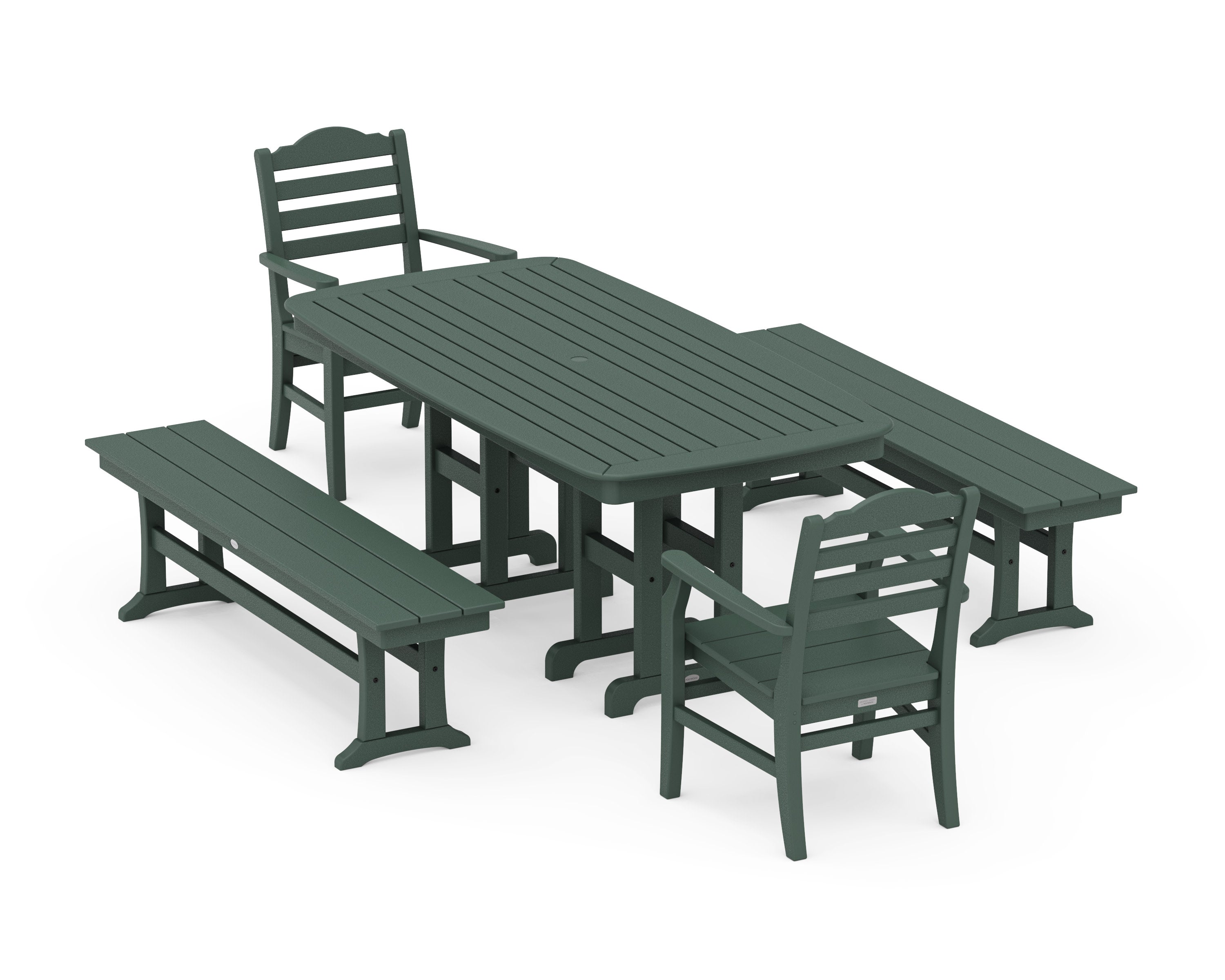 Savannah 5-Piece Dining Set with Benches in Green