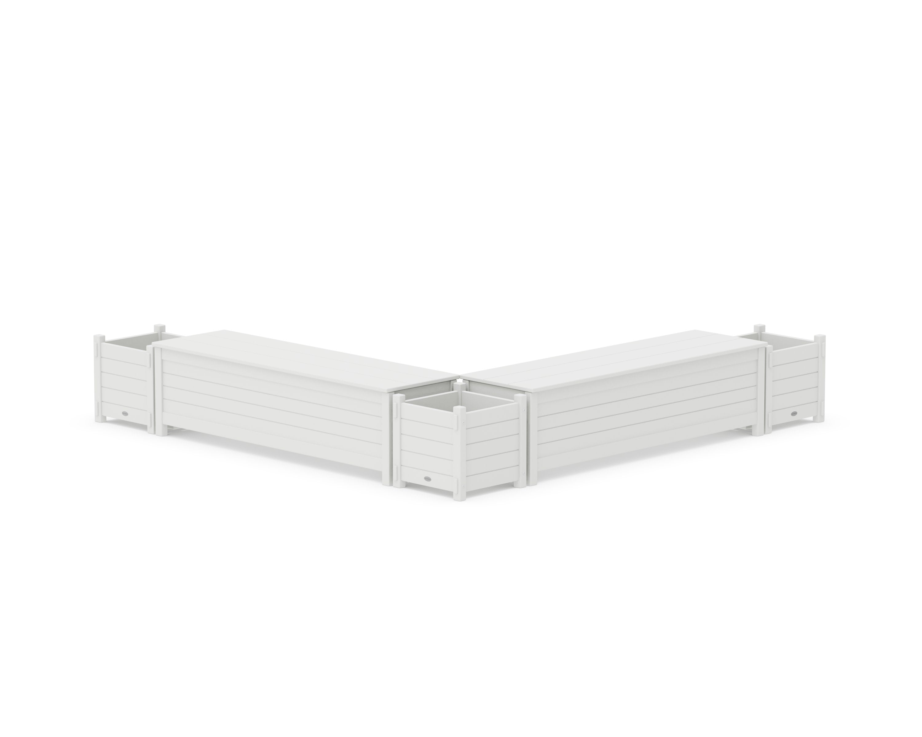 60" Nautical L- Shaped Planter Storage Bench Corner Set in White