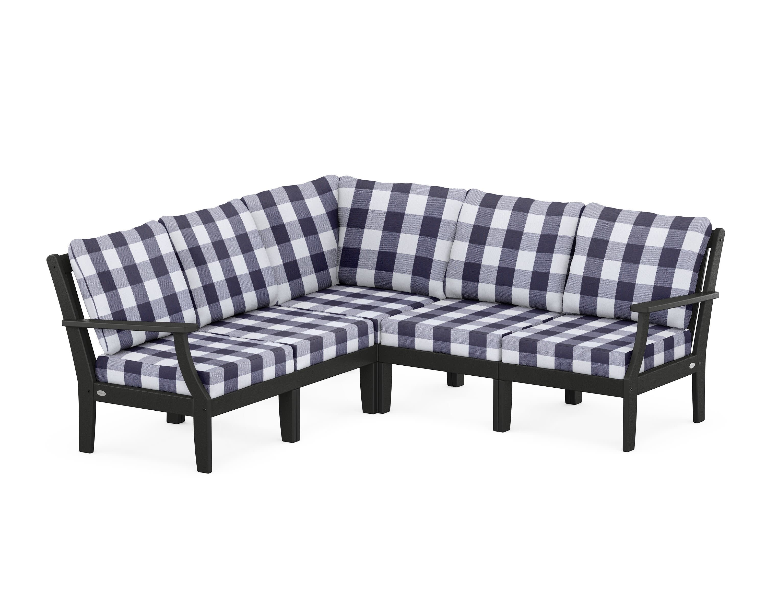 Braxton Modular 5-Piece Deep Seating Set in Black / Buffalo Plaid Navy