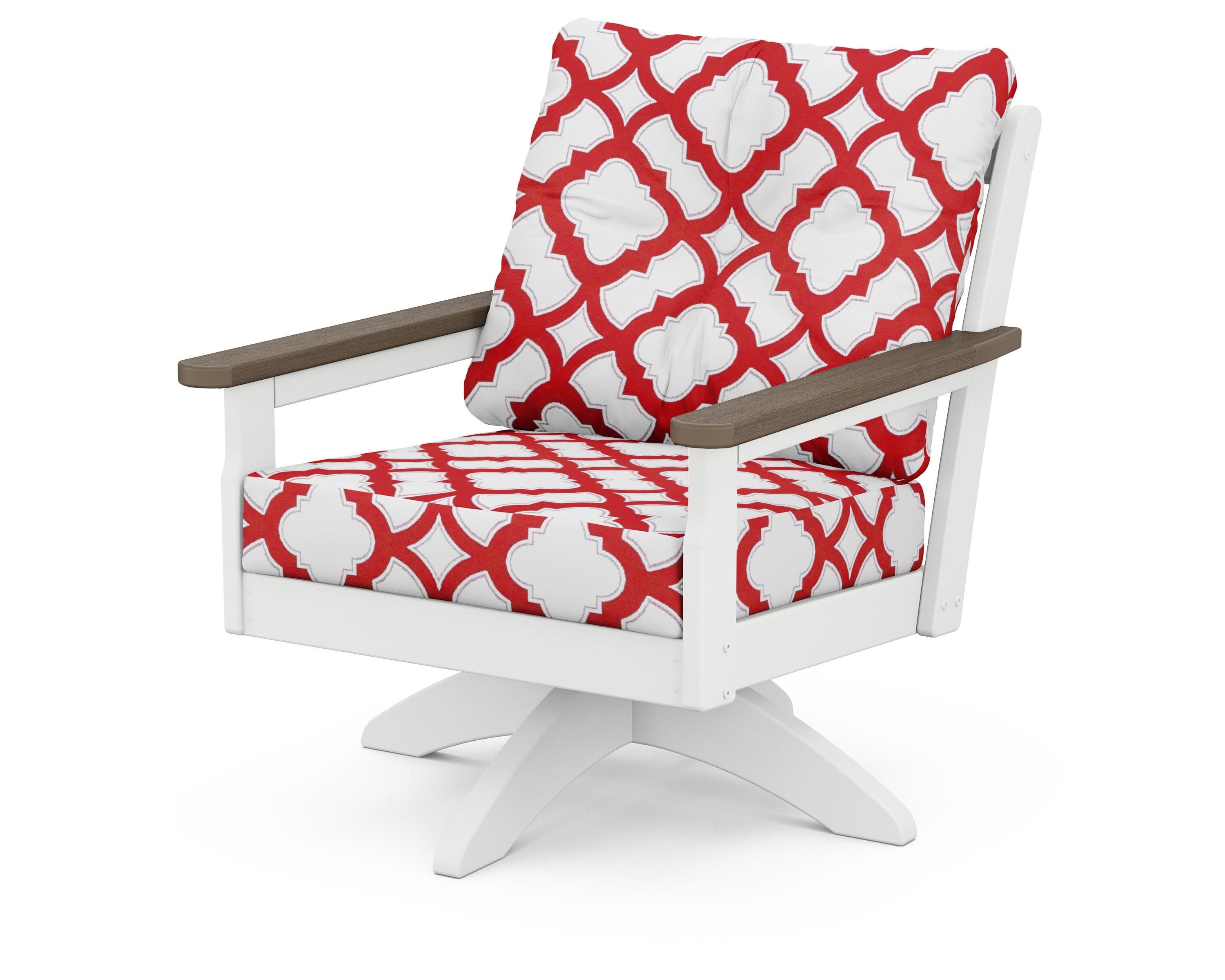 Vineyard Deep Seating Swivel Chair in White / Kona / Trellis Crimson