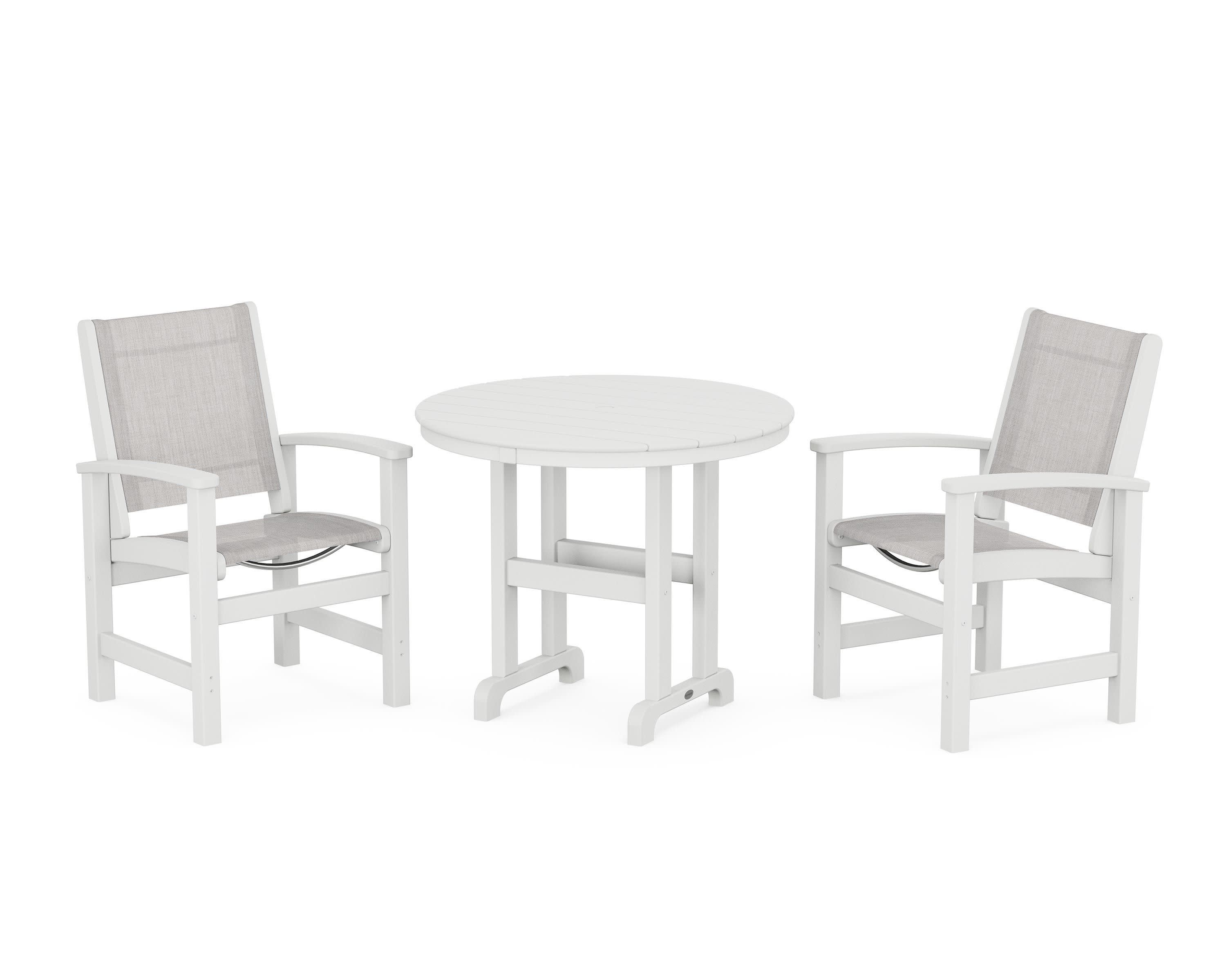 Coastal 3-Piece Round Dining Set in White / Parchment Sling