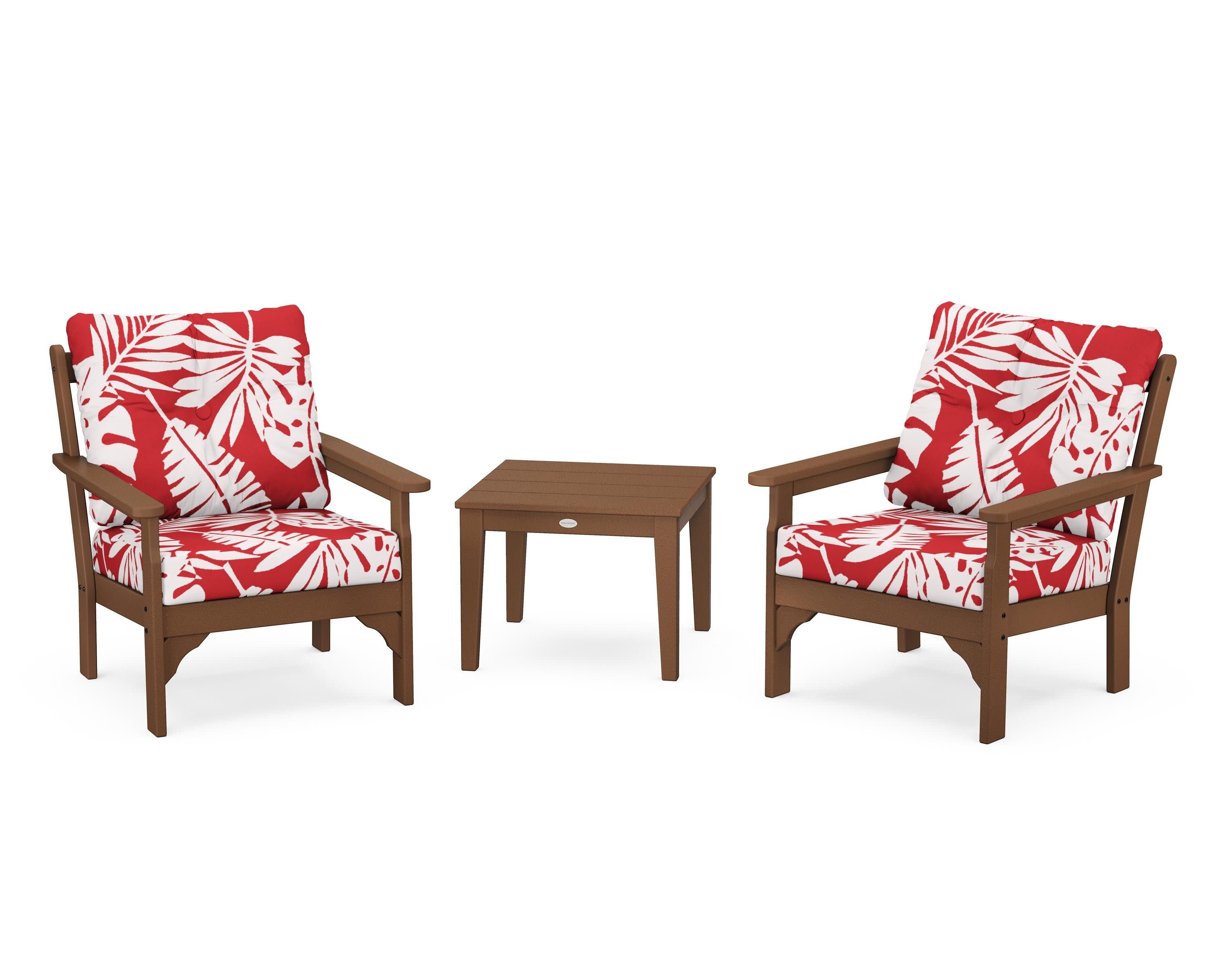 Vineyard 3-Piece Deep Seating Set in Teak / Leaf Crimson