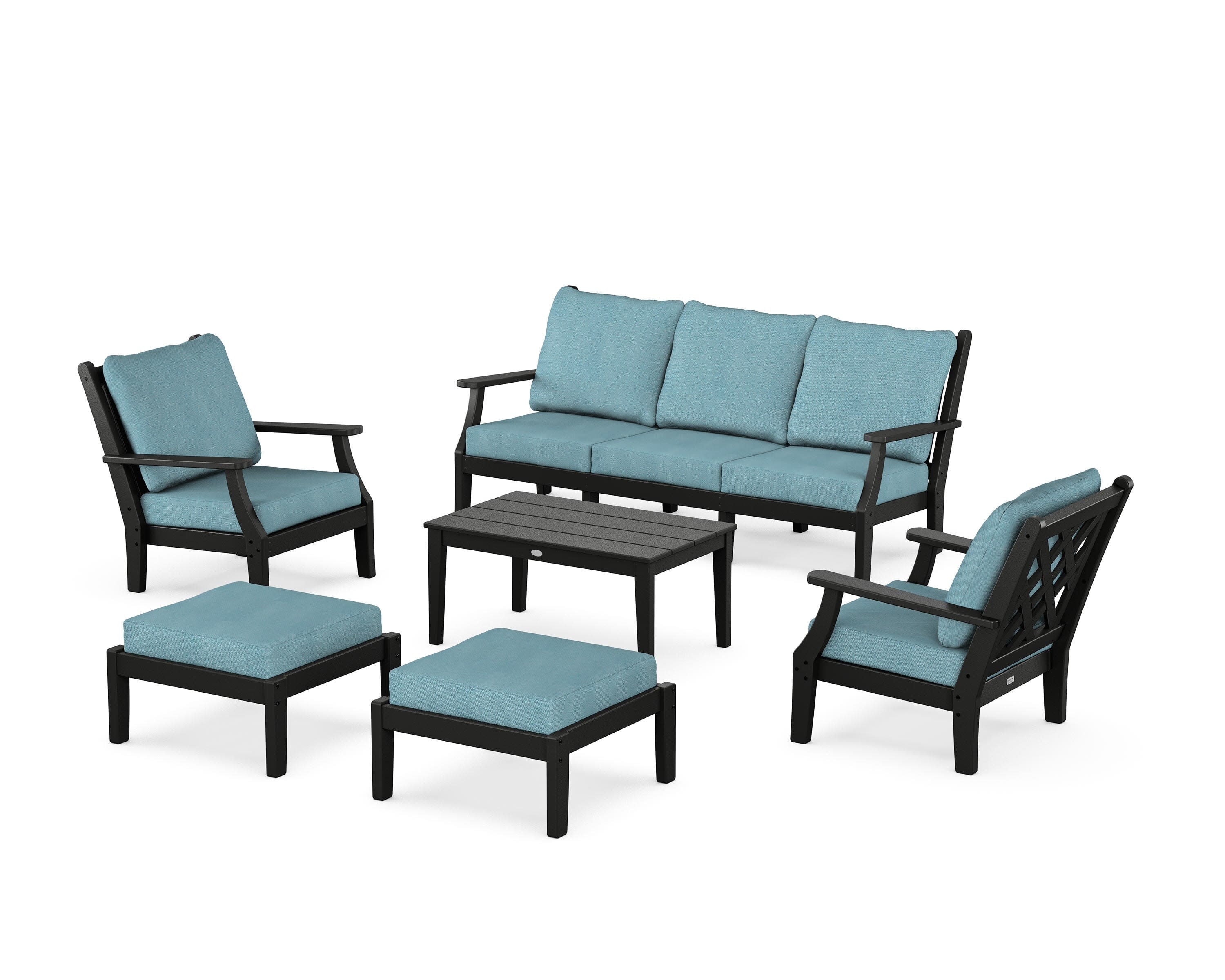 Wovendale 6-Piece Lounge Sofa Set in Black / Lattice Sky Blue