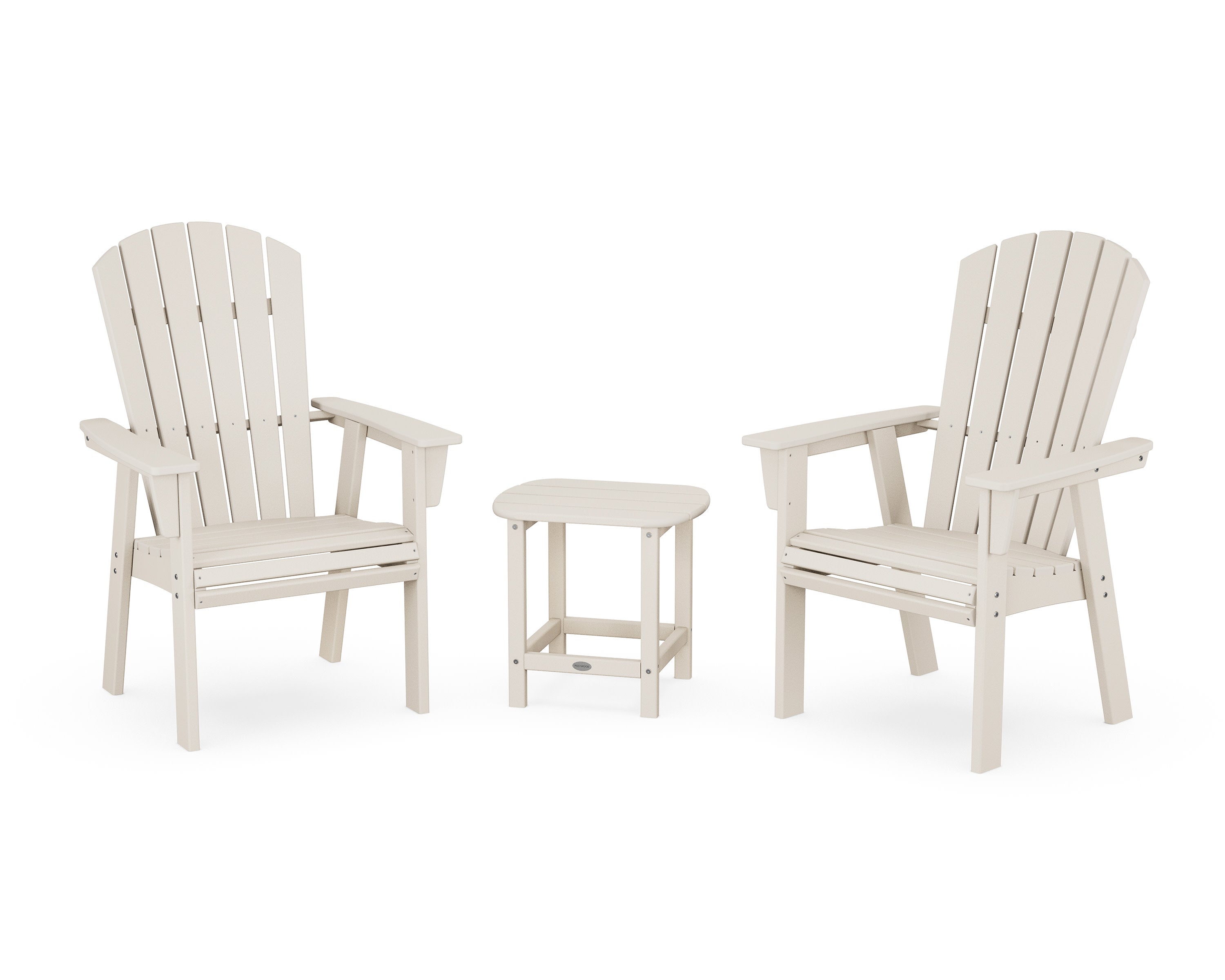 Nautical 3-Piece Curveback Upright Adirondack Chair Set in Sand