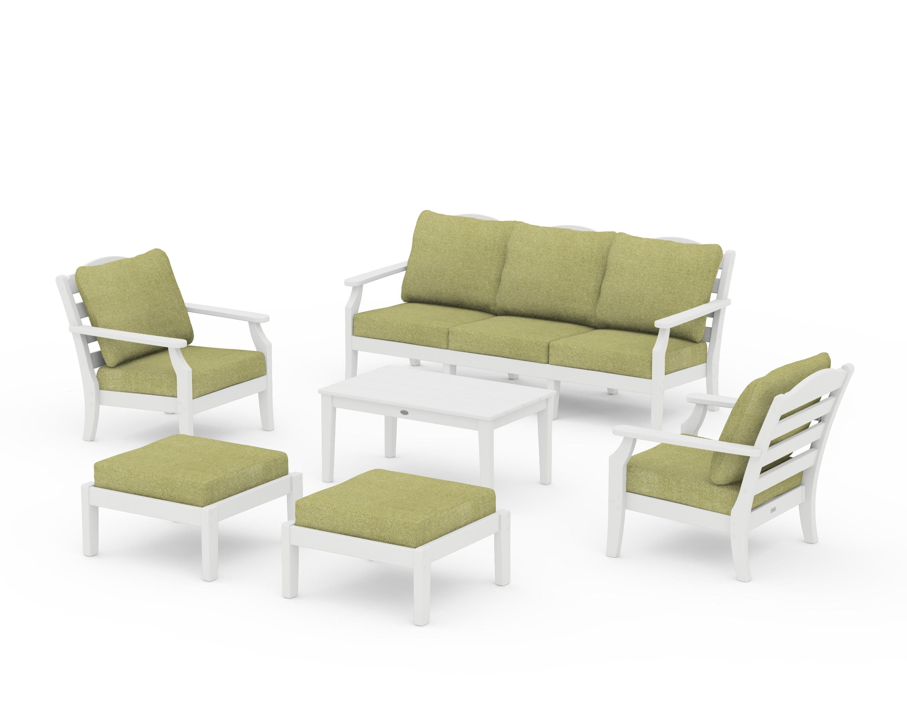 Savannah 6-Piece Lounge Sofa Set in Vintage White / Chartreuse Boucle