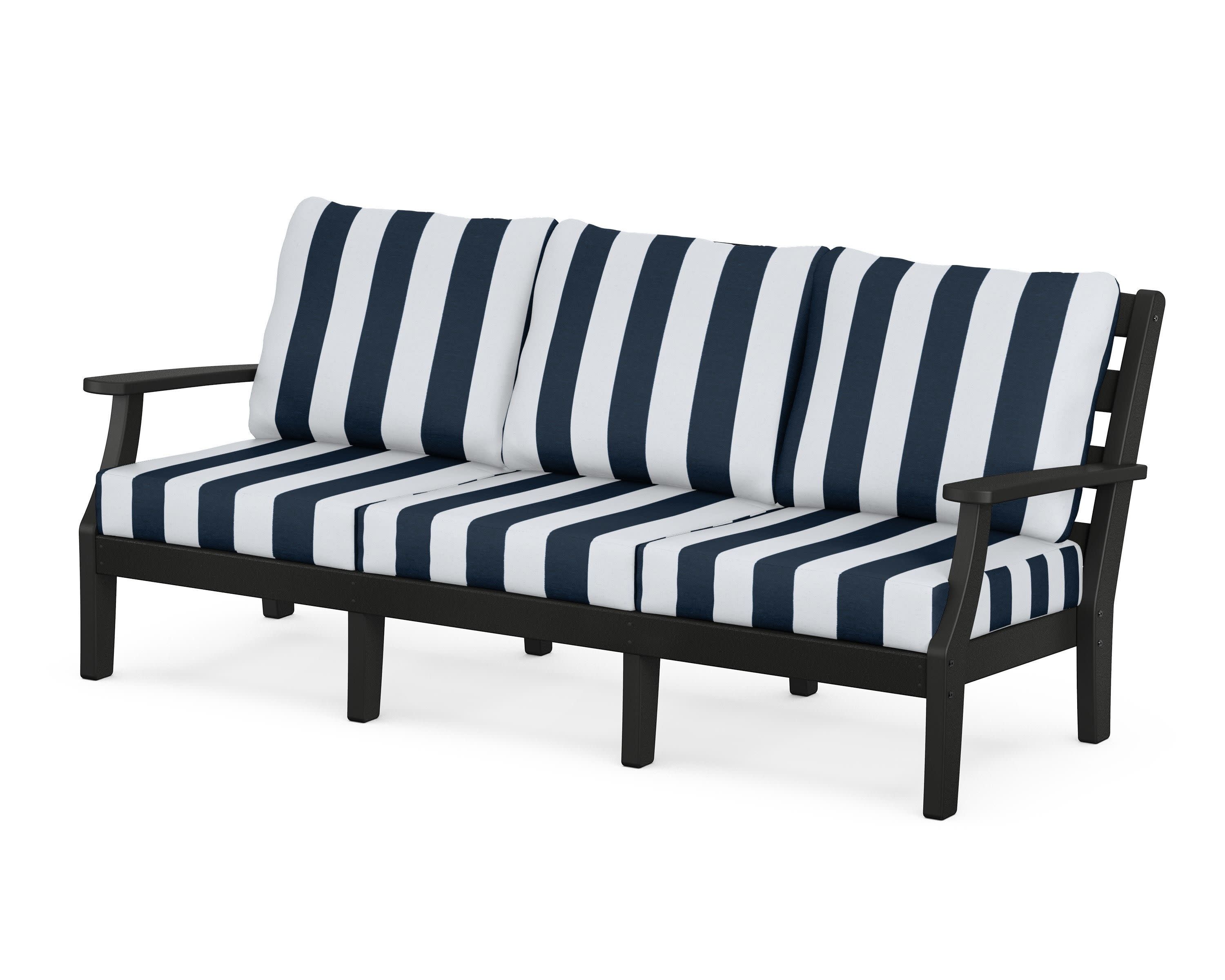 Chesapeake Deep Seating Sofa in Black / Cabana Stripe Marine Indigo