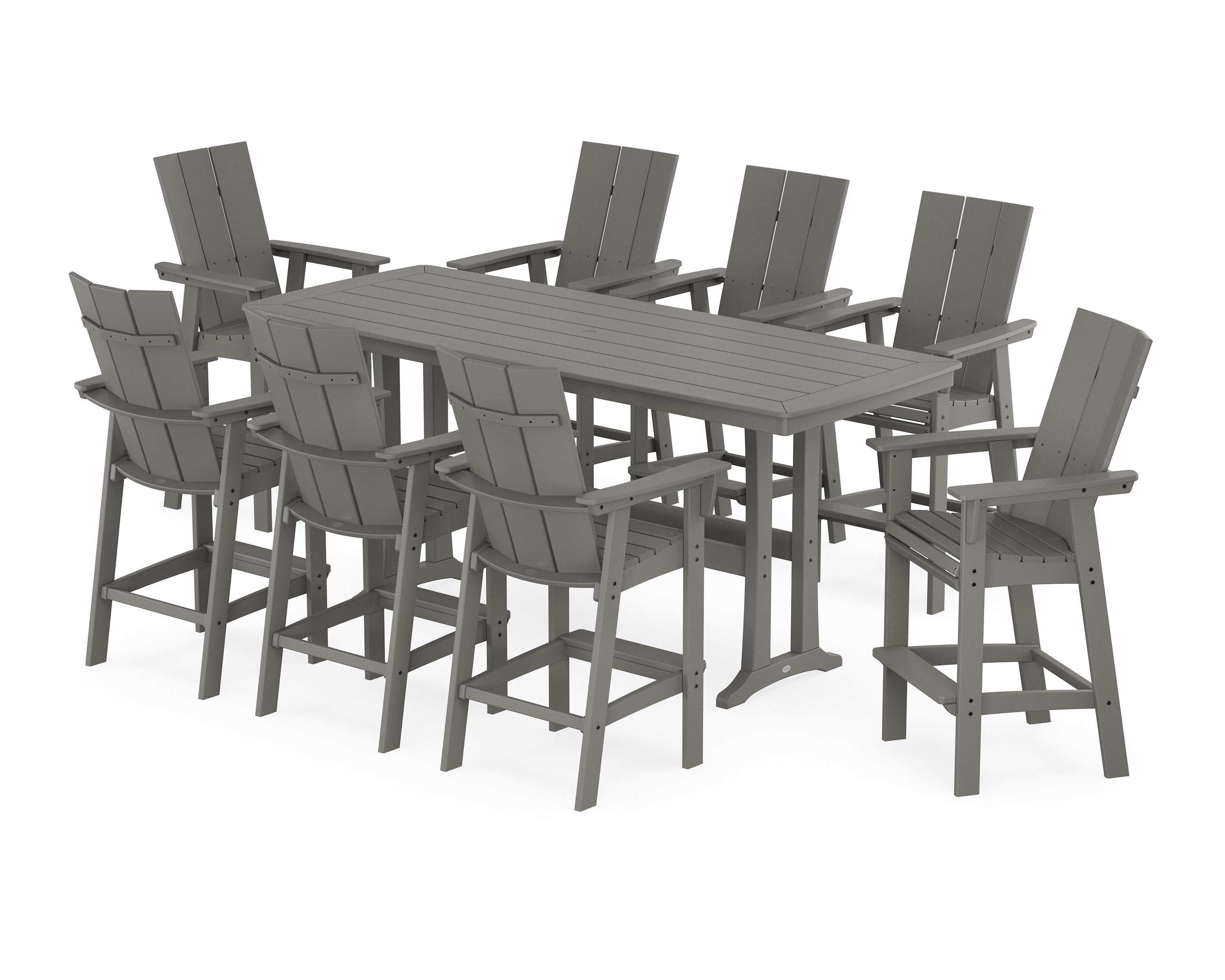Modern Curveback Adirondack 9-Piece Bar Set with Trestle Legs in Slate Grey