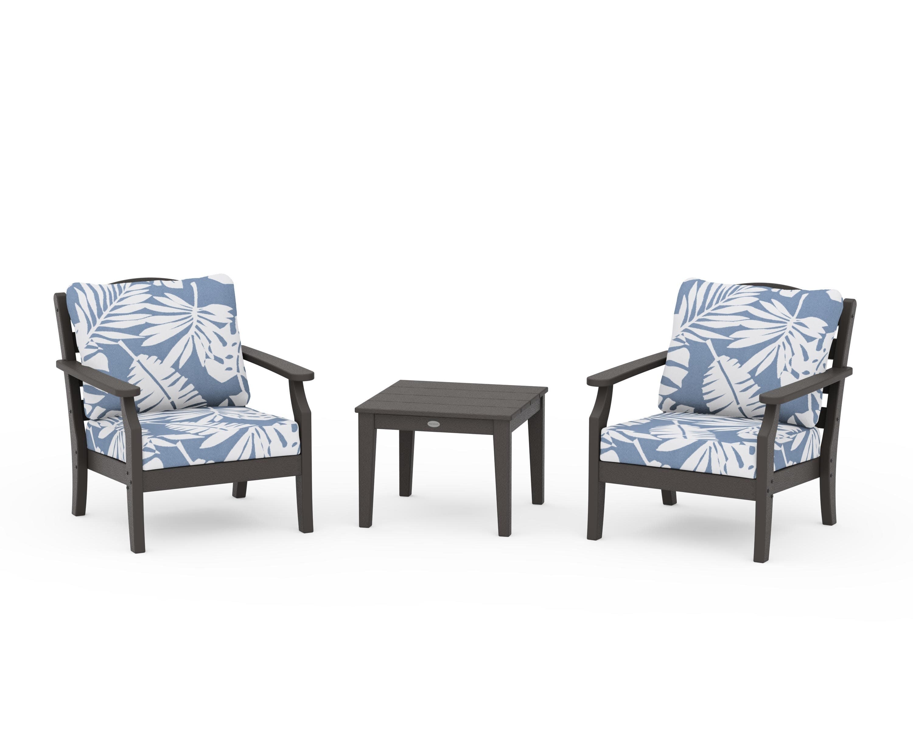 Savannah 3-Piece Deep Seating Set in Vintage Coffee / Leaf Sky Blue
