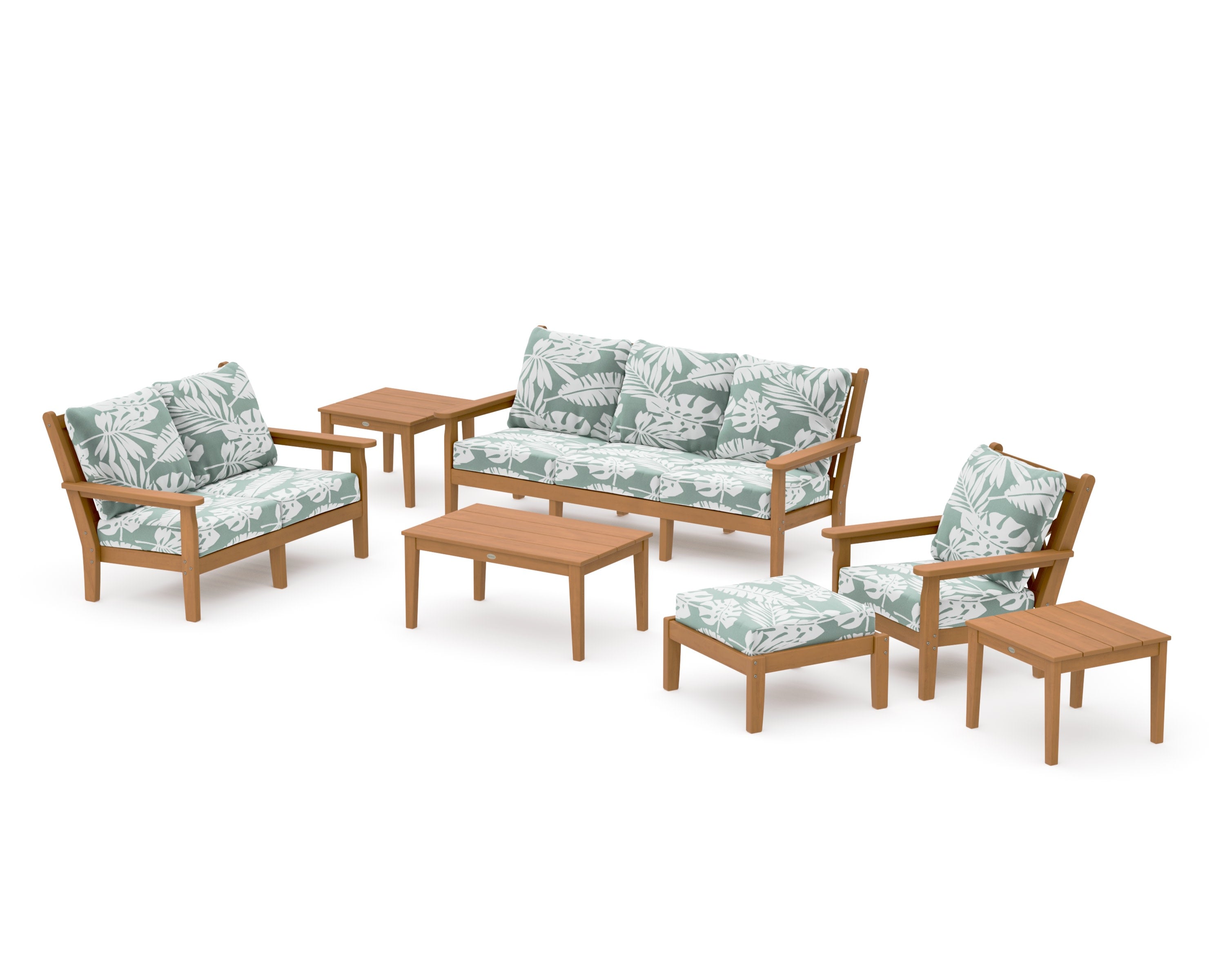 Chippendale 7-Piece Deep Seating Set in Natural / Leaf Glacier Spa