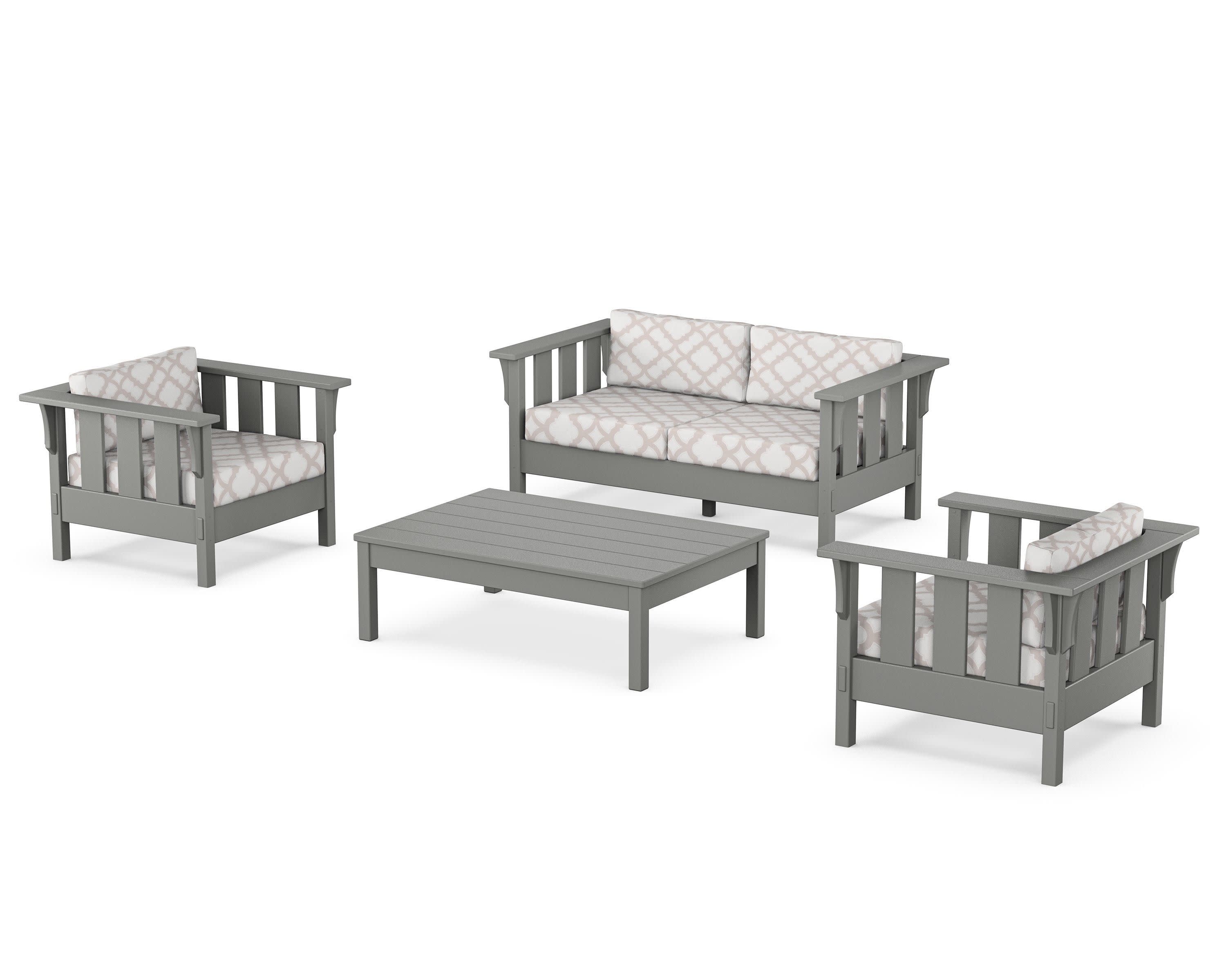 Acadia 4-Piece Deep Seating Set with Loveseat in Slate Grey / Trellis Dune Burlap