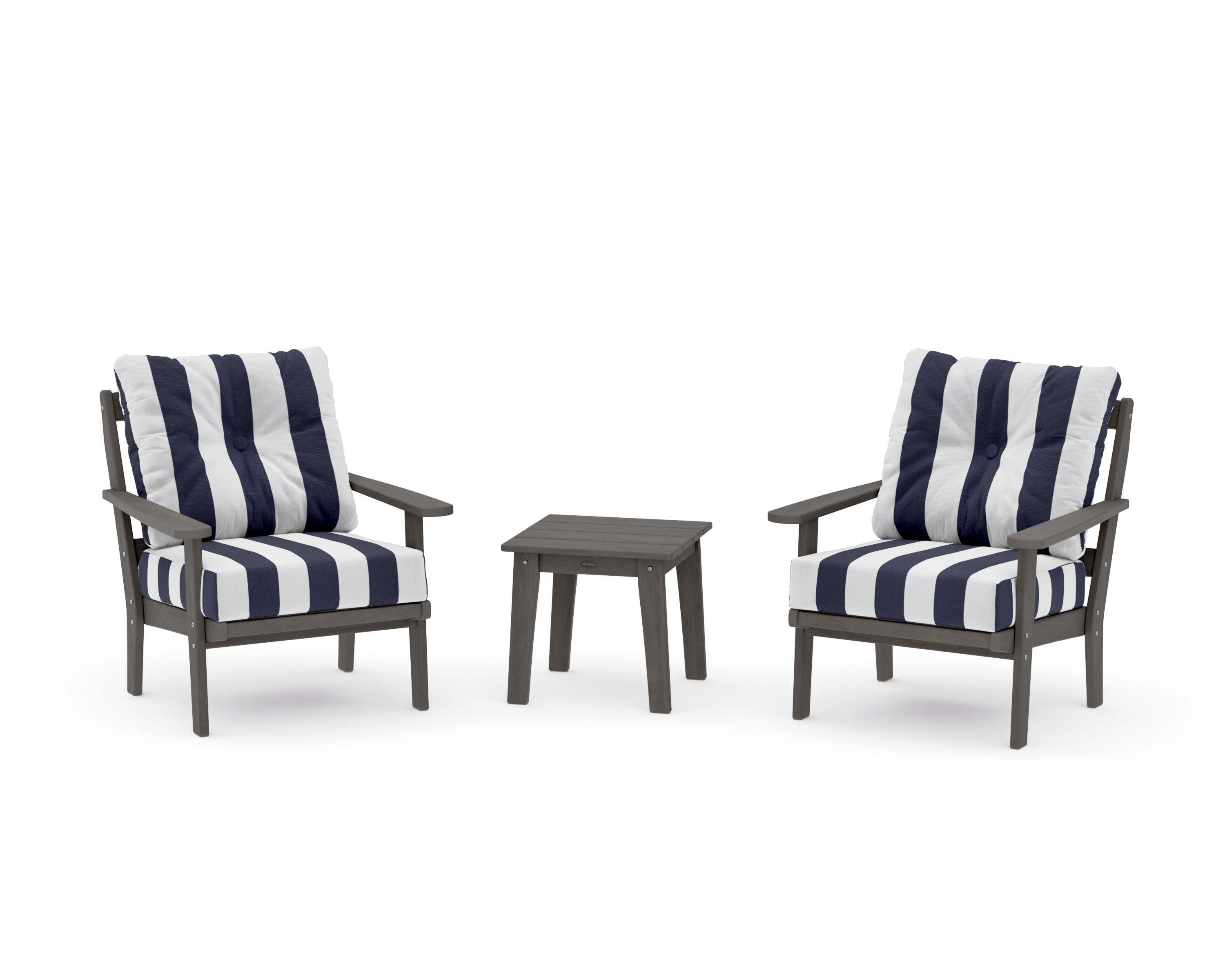 Mission 3-Piece Deep Seating Set in Driftwood / Cabana Stripe Navy