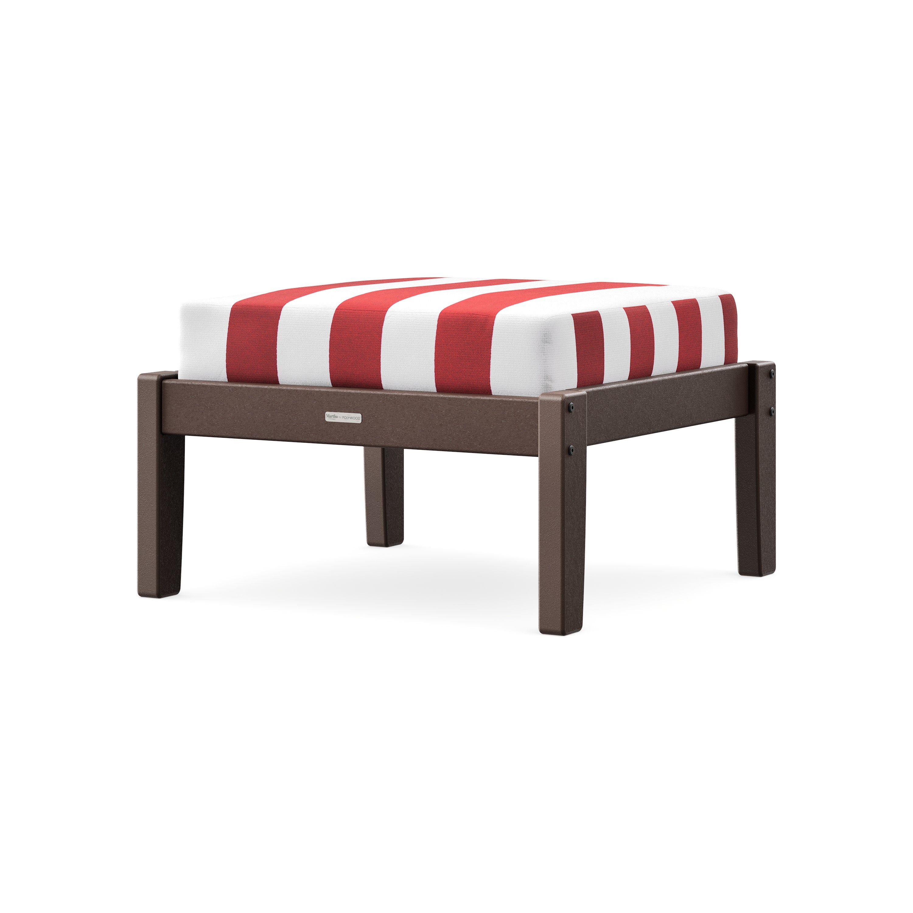Chinoiserie Deep Seating Ottoman in Mahogany / Cabana Stripe Crimson