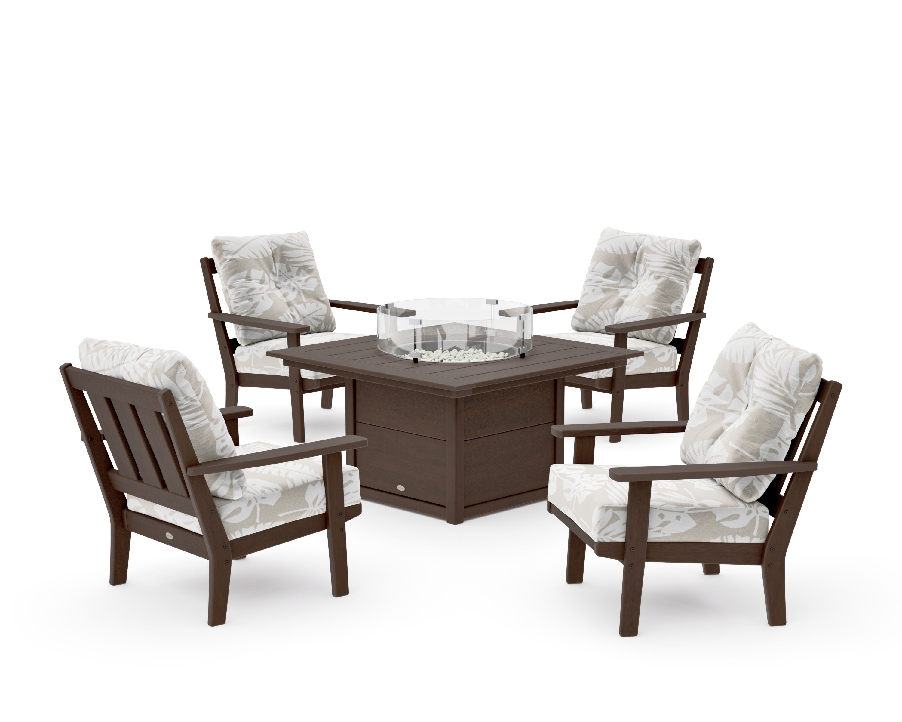 Oxford 5-Piece Deep Seating Set with Fire Pit Table in Kona / Leaf Dune Burlap