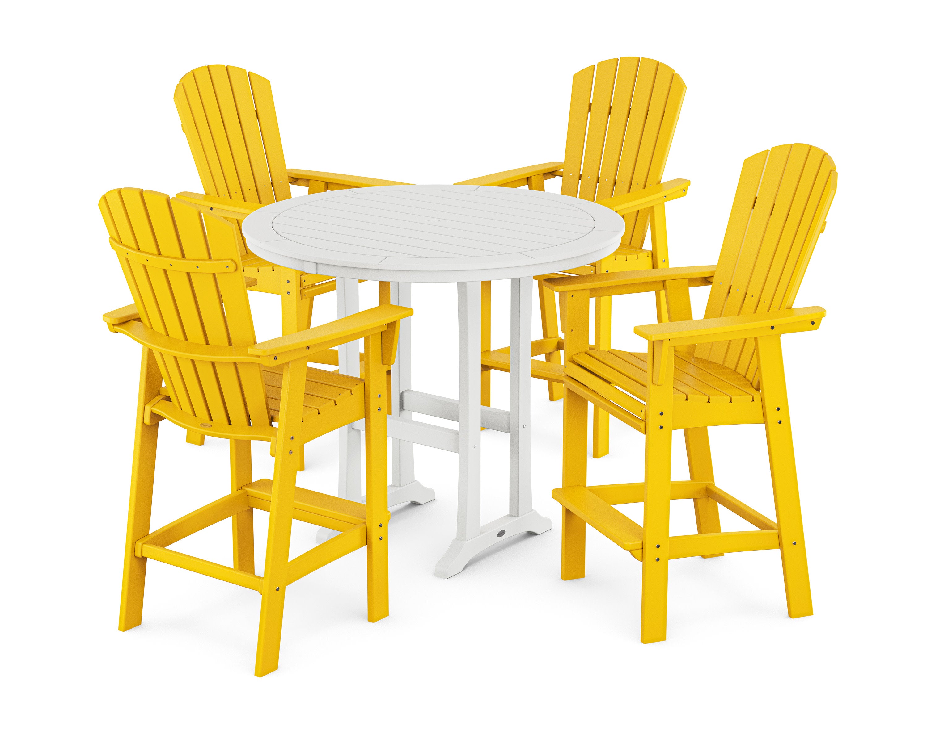 Nautical Curveback Adirondack 5-Piece Round Trestle Bar Set in Lemon / White