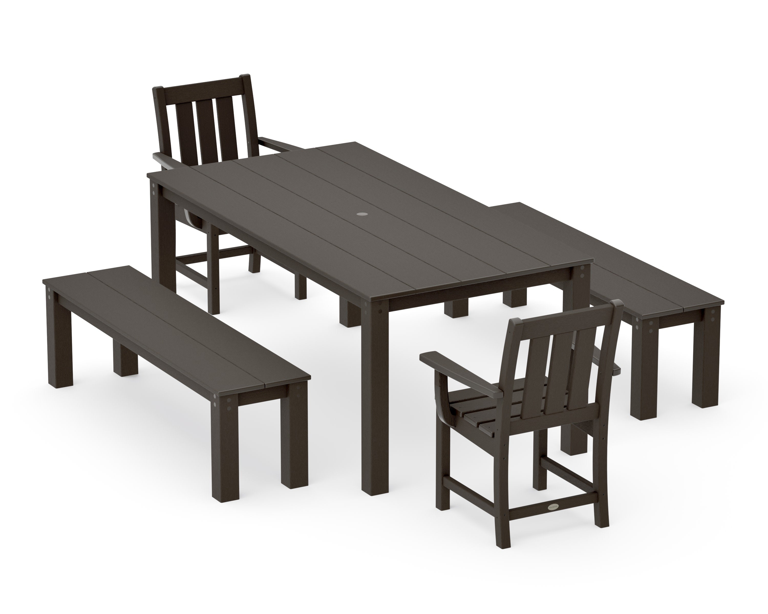 Oxford 5-Piece Parsons Dining Set with Benches in Vintage Coffee