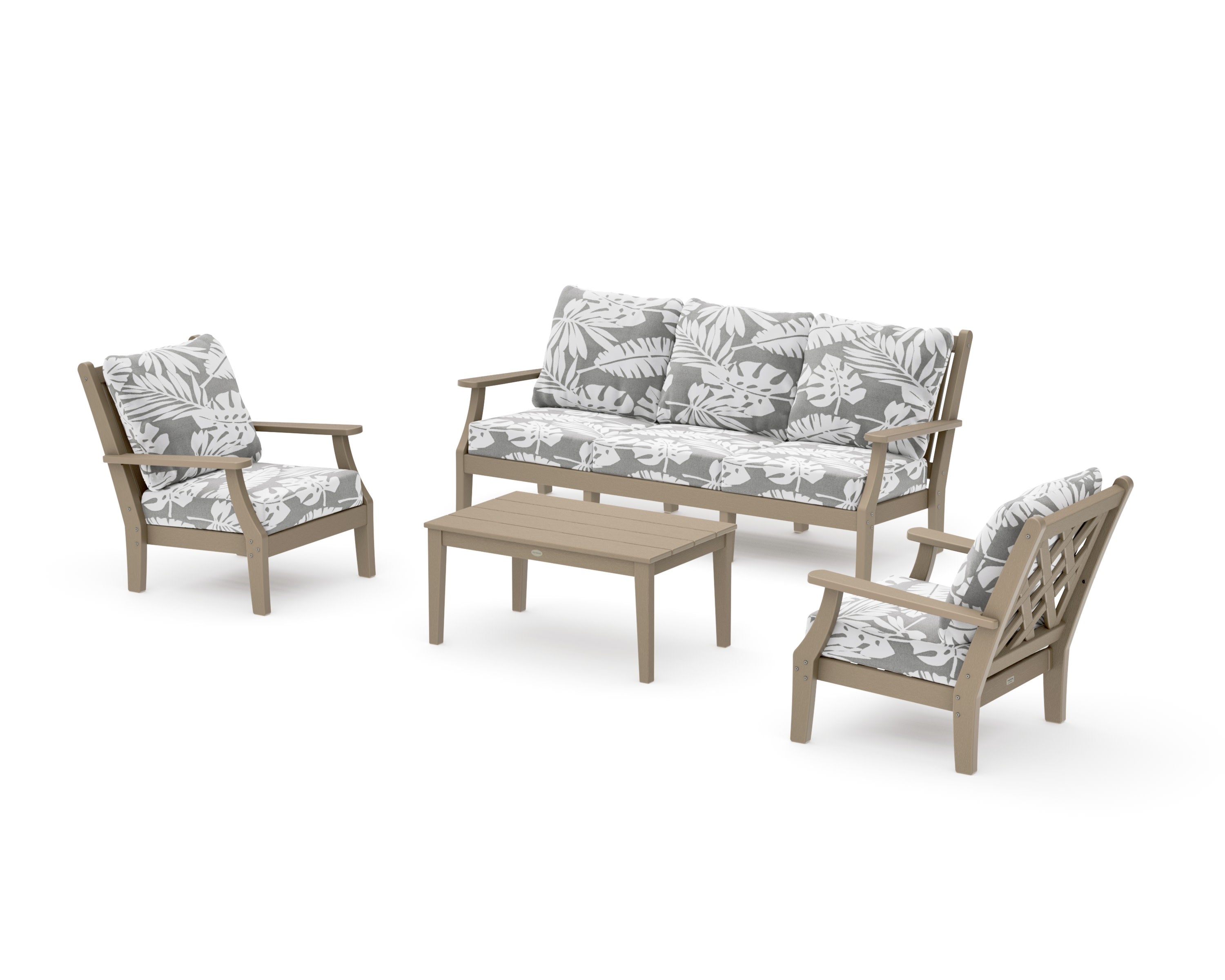 Wovendale 4-Piece Deep Seating Set with Sofa in Vintage Sahara / Leaf Grey Mist