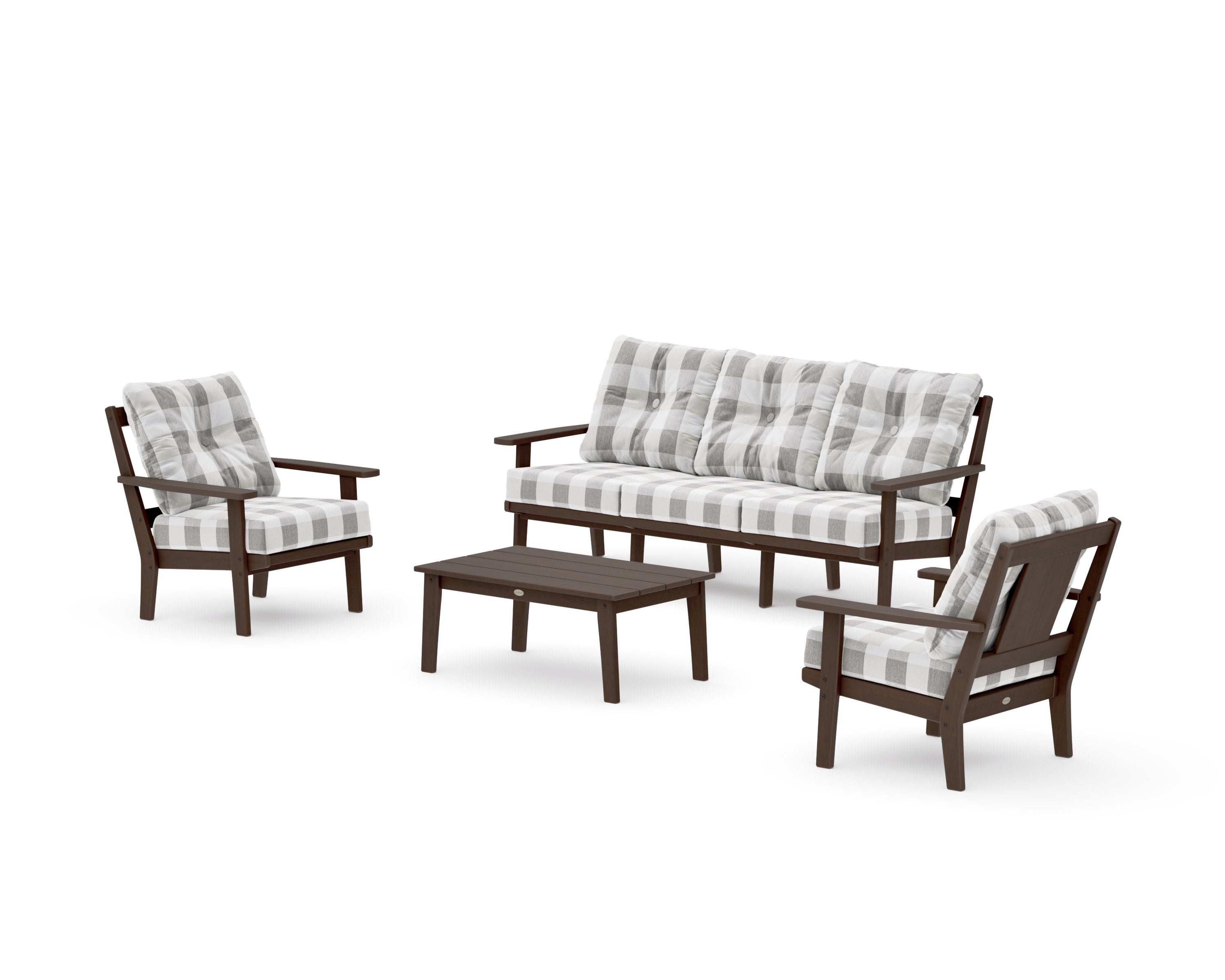 Prairie 4-Piece Deep Seating Set with Sofa in Kona / Buffalo Plaid Grey Mist