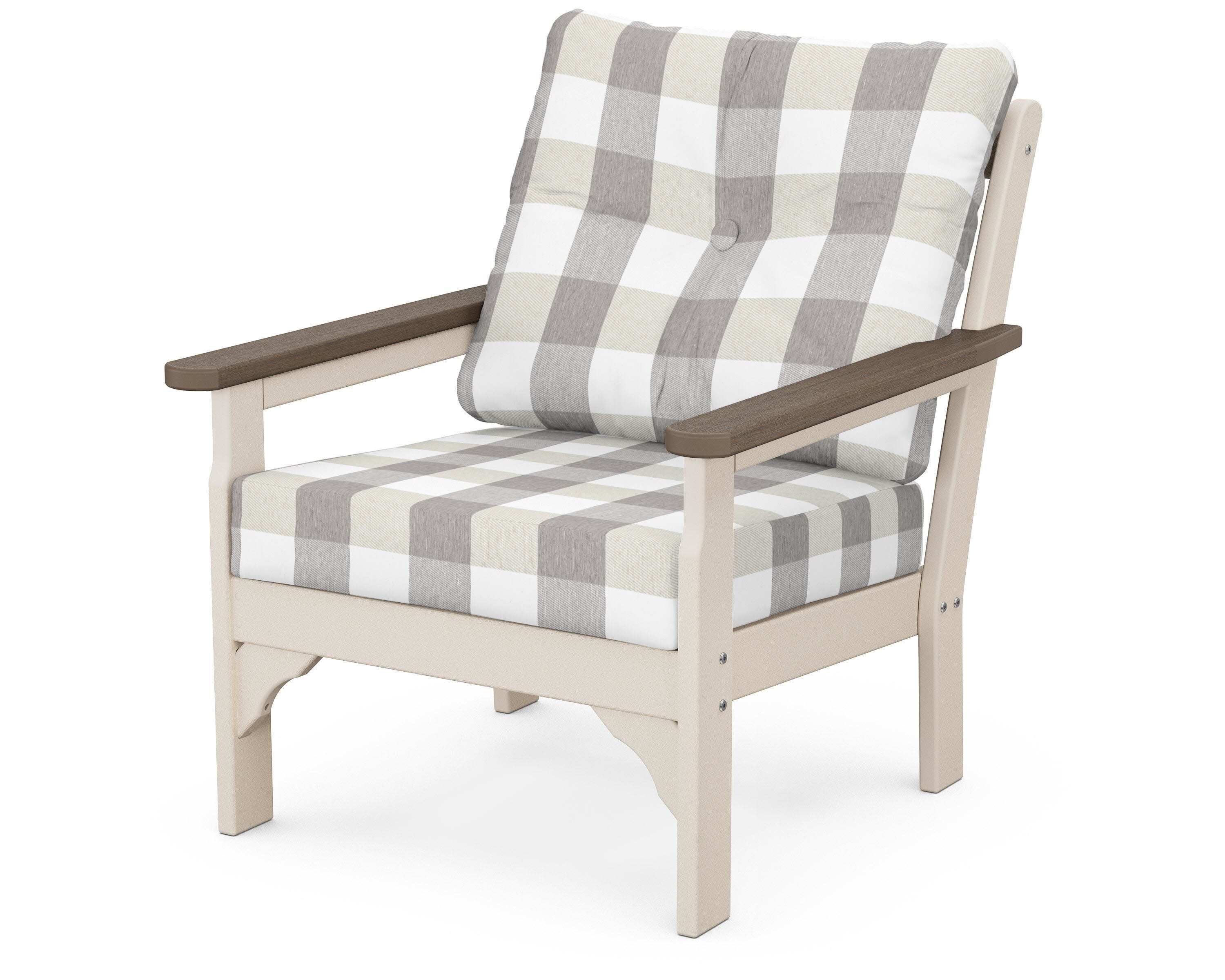 Vineyard Deep Seating Chair in Sand / Kona / Buffalo Plaid Grey Mist