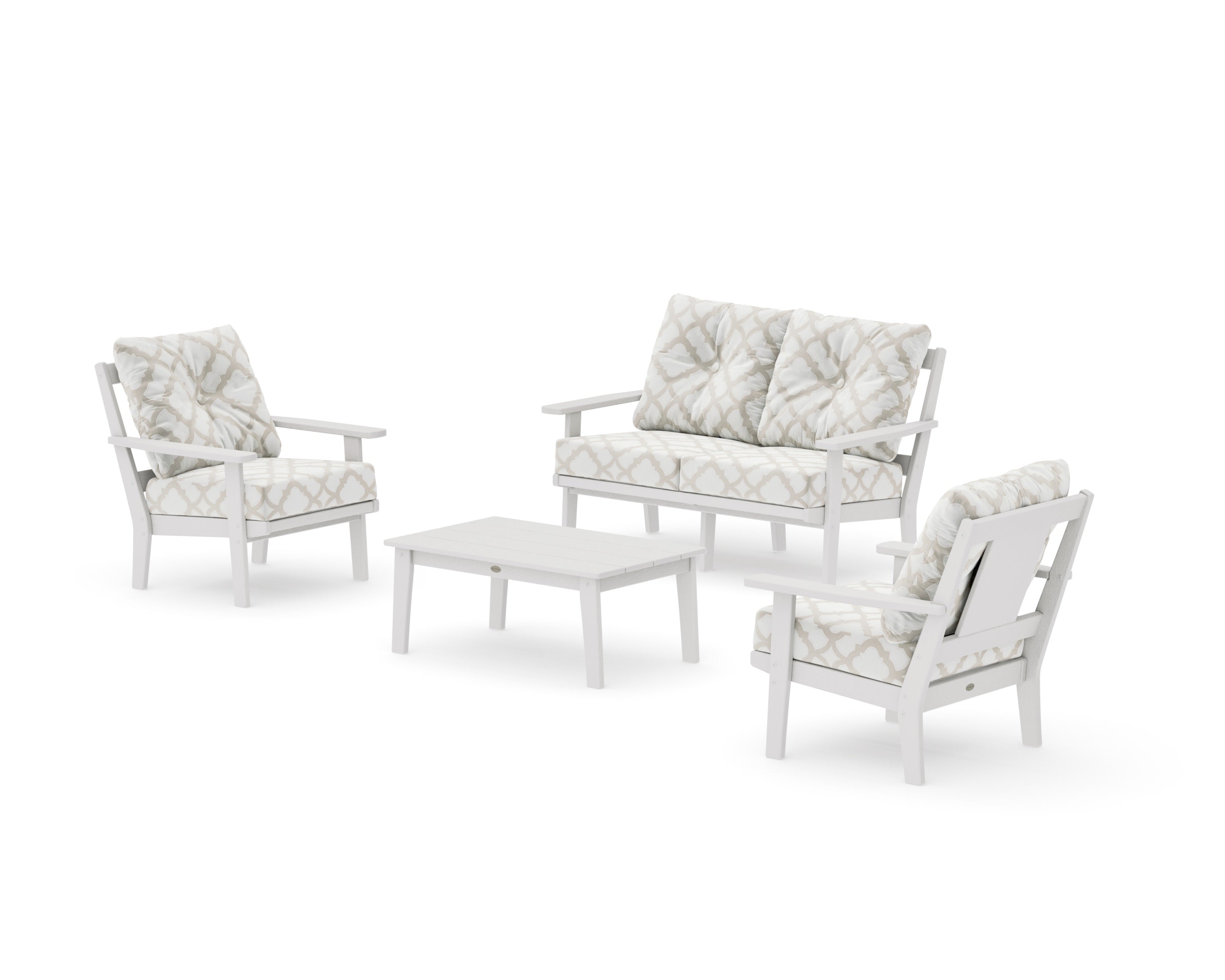 Prairie 4-Piece Deep Seating Set with Loveseat in Vintage White / Trellis Dune Burlap