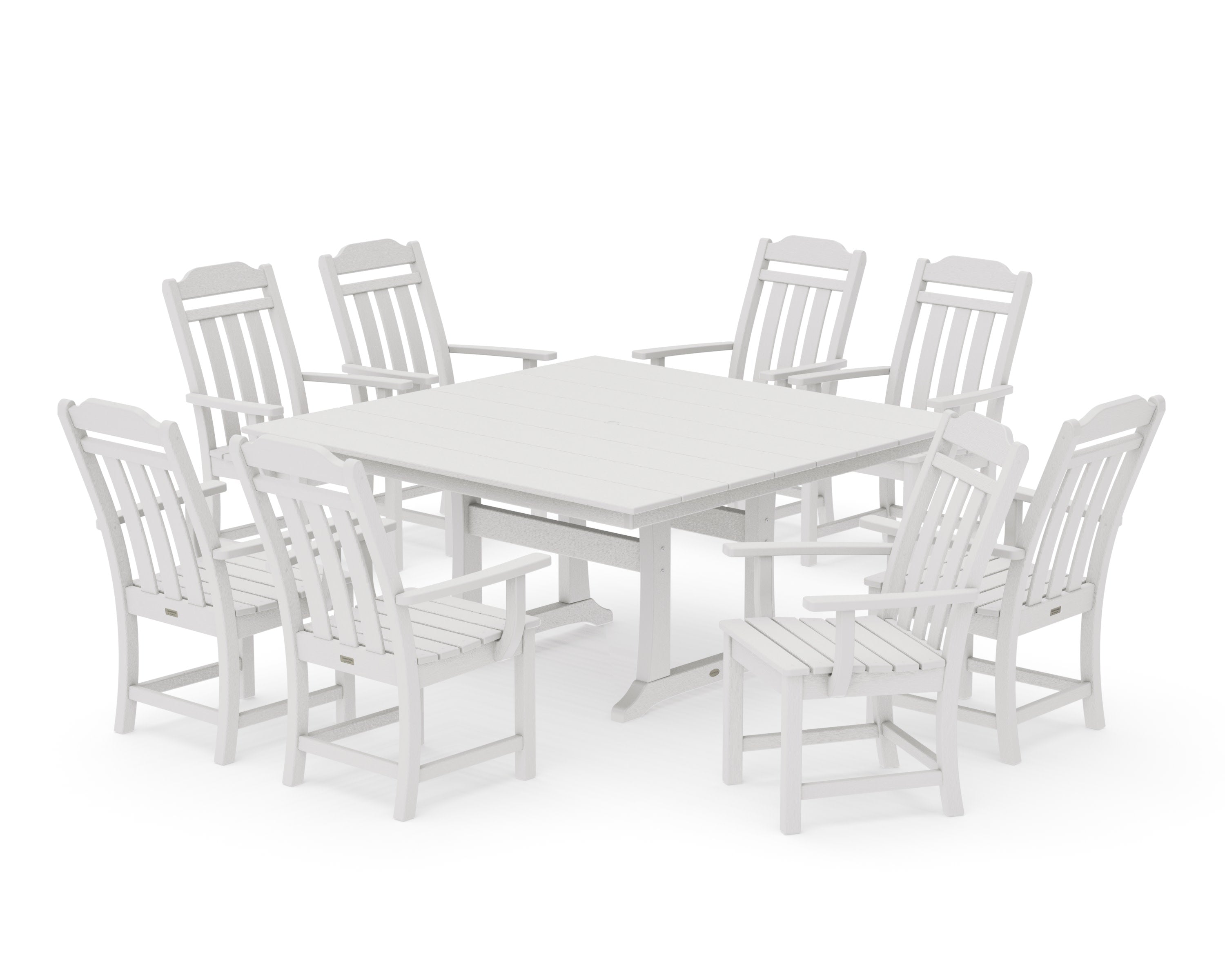 Cottage 9-Piece Square Farmhouse Dining Set with Trestle Legs in Vintage White