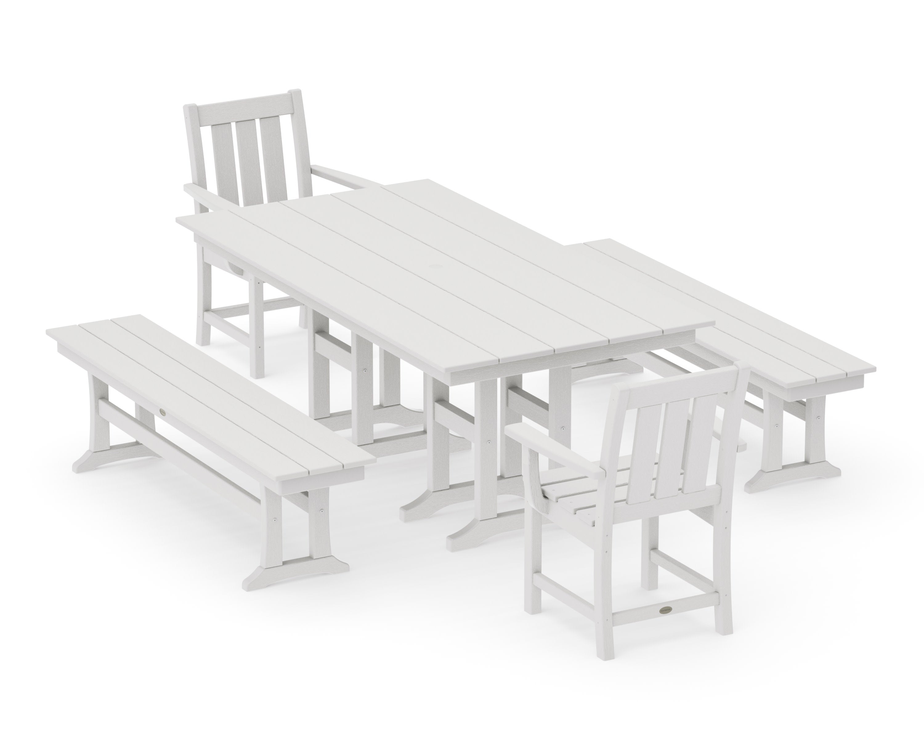 Oxford 5-Piece Farmhouse Dining Set with Benches in Vintage White