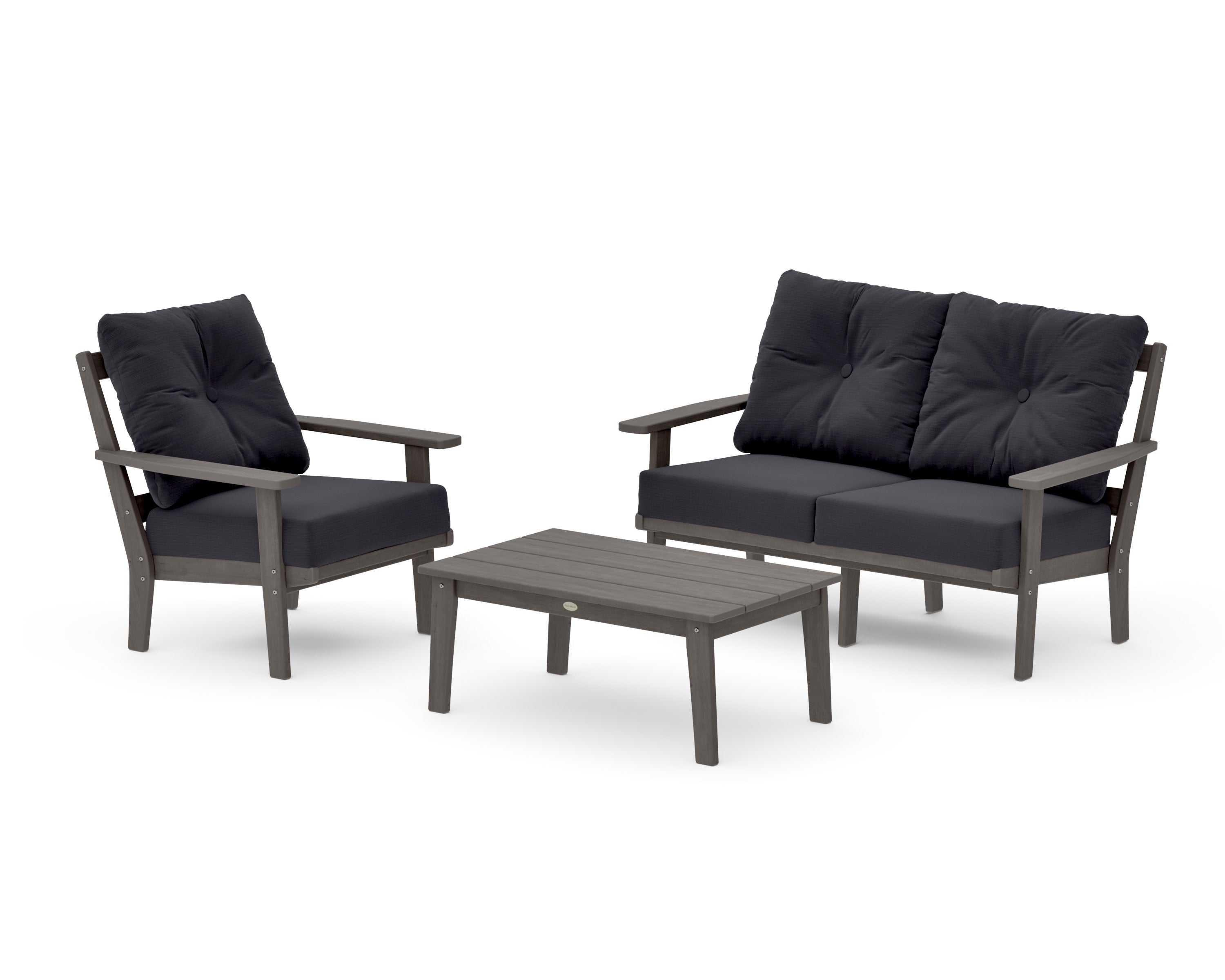 Oxford 3-Piece Deep Seating Set with Loveseat in Driftwood / Midnight Linen