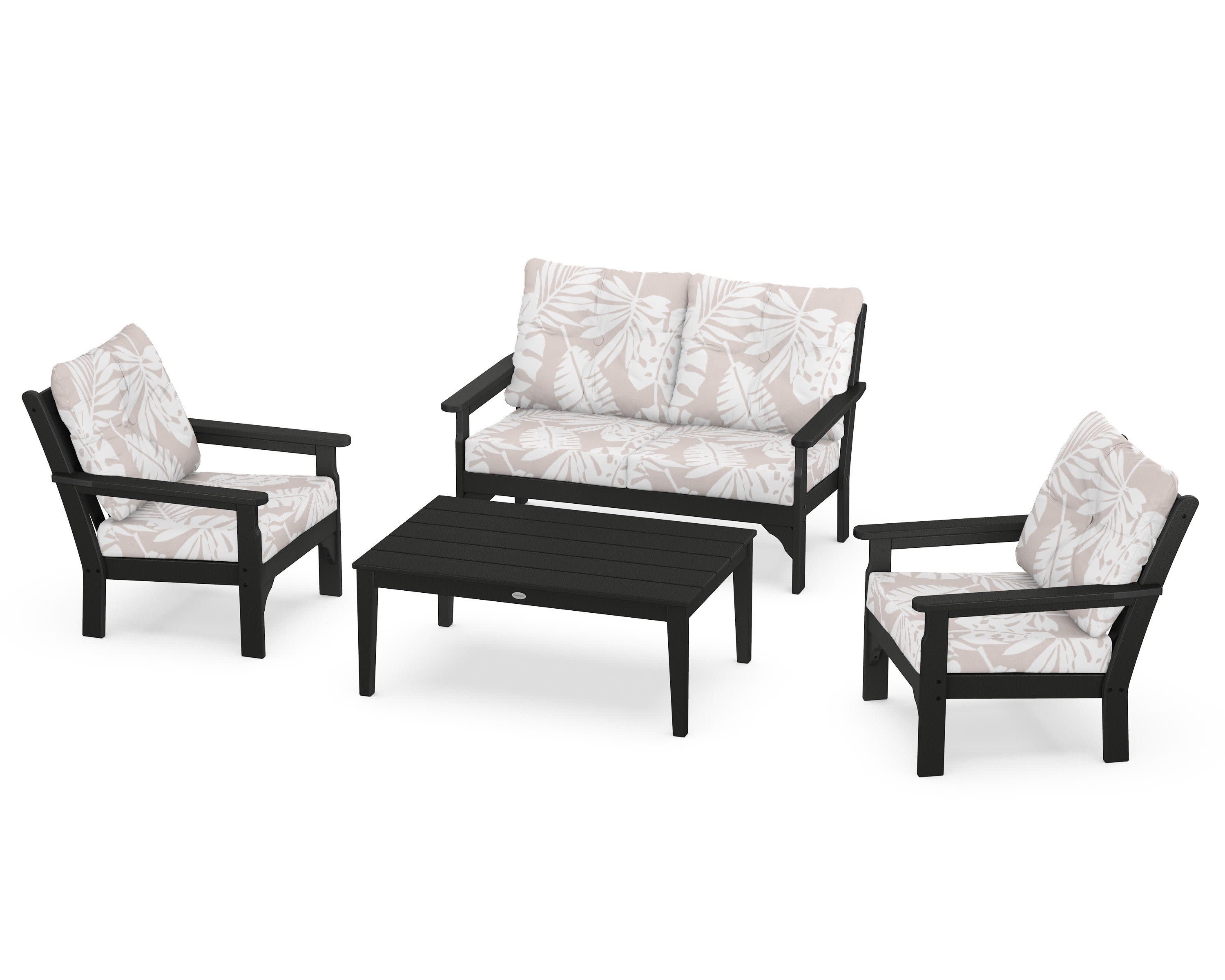 Vineyard 4-Piece Deep Seating Set in Black / Leaf Dune Burlap
