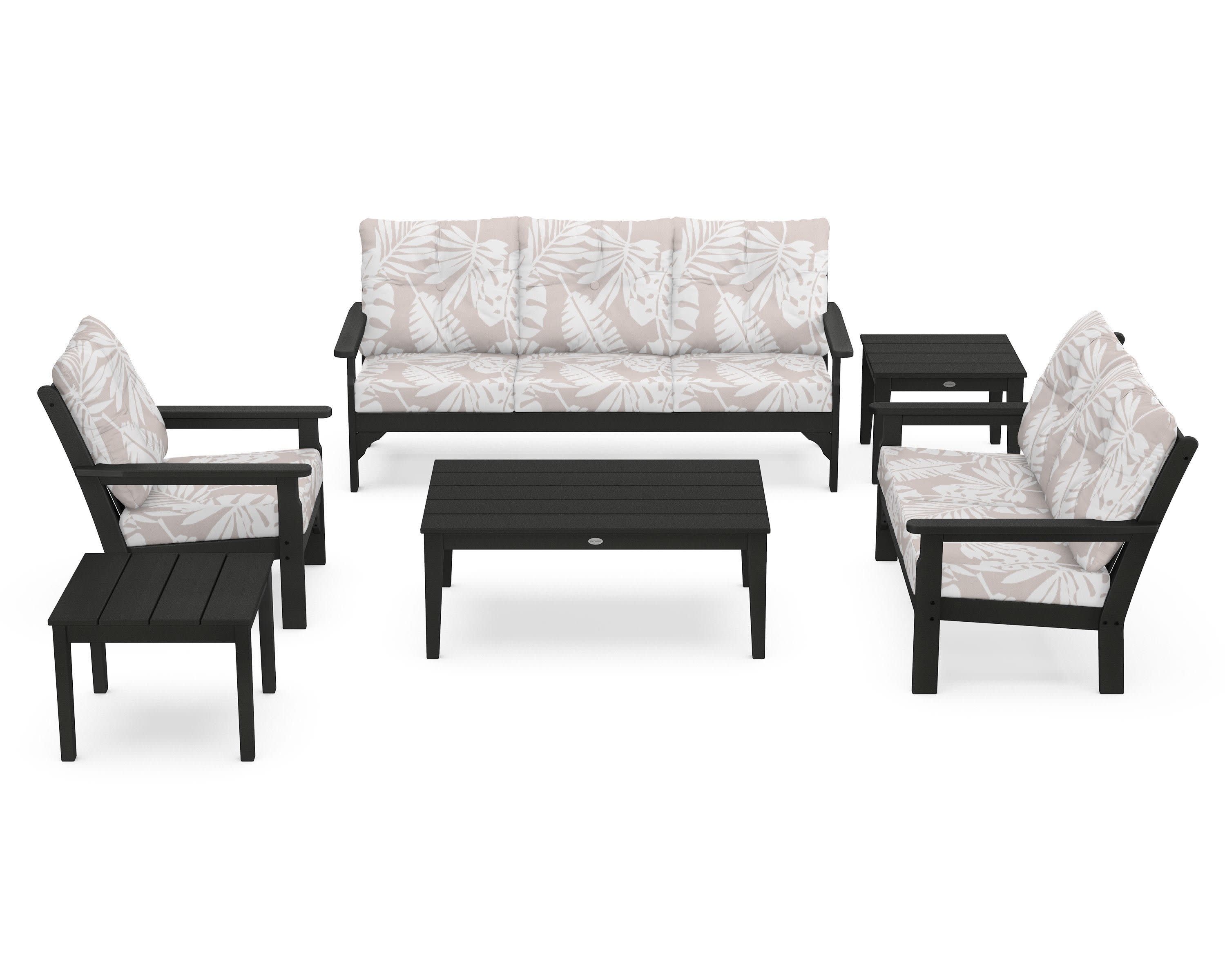 Vineyard 6-Piece Deep Seating Set in Black / Leaf Dune Burlap