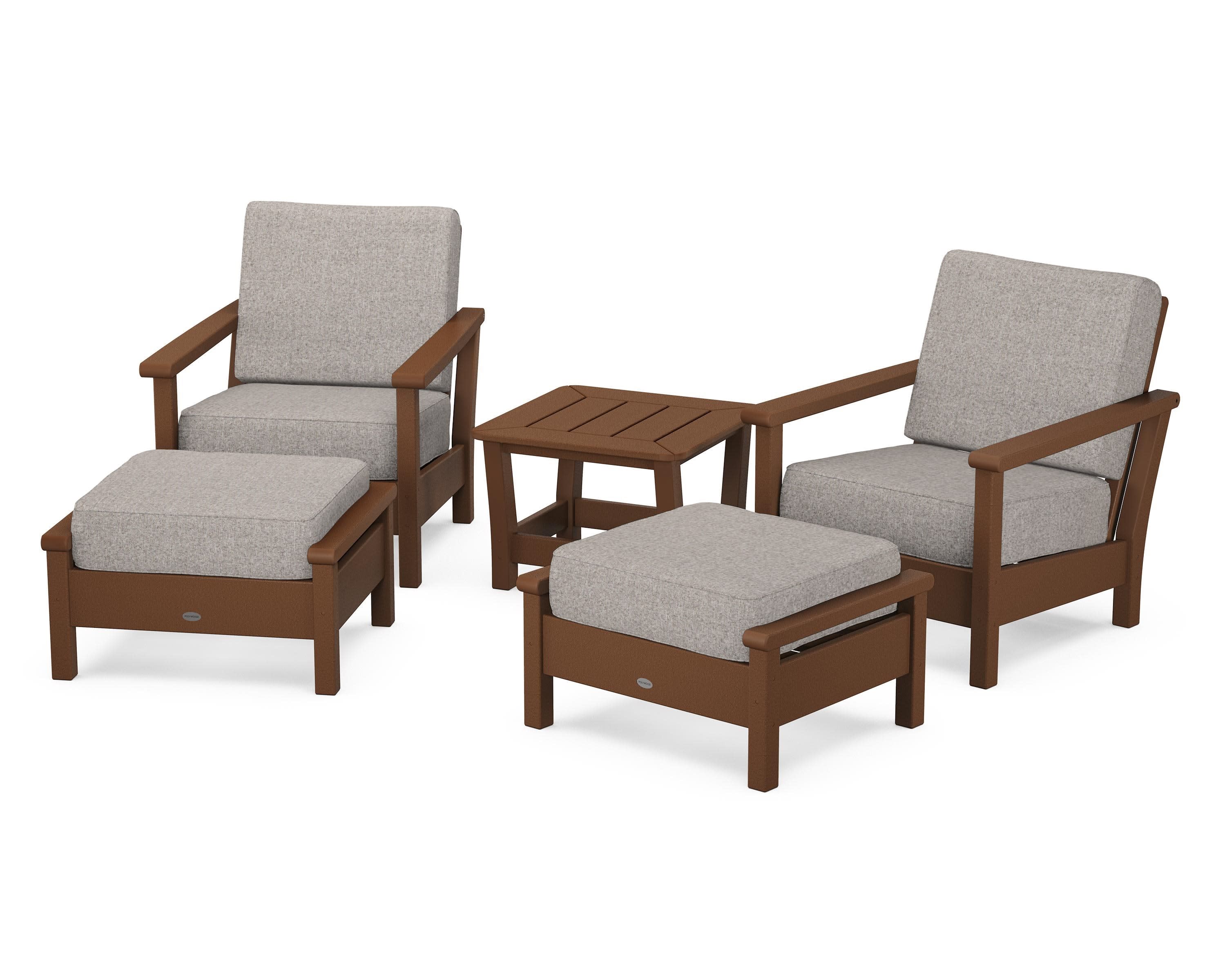 Harbour 5-Piece Deep Seating Chair Set in Teak / Weathered Tweed