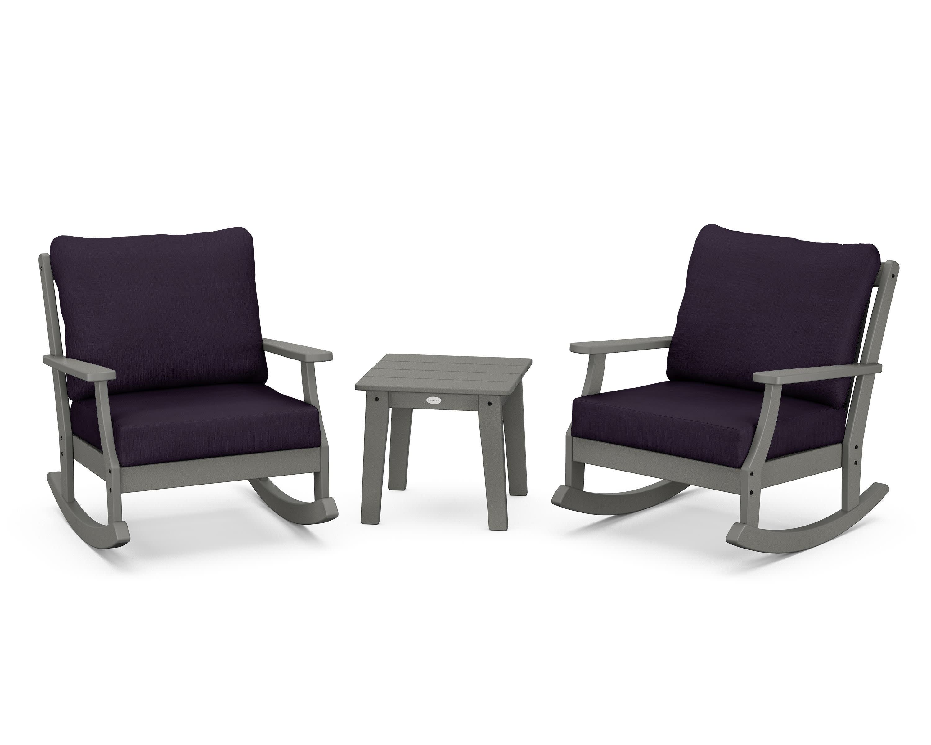 Braxton 3-Piece Deep Seating Rocker Set in Slate Grey / Navy Linen