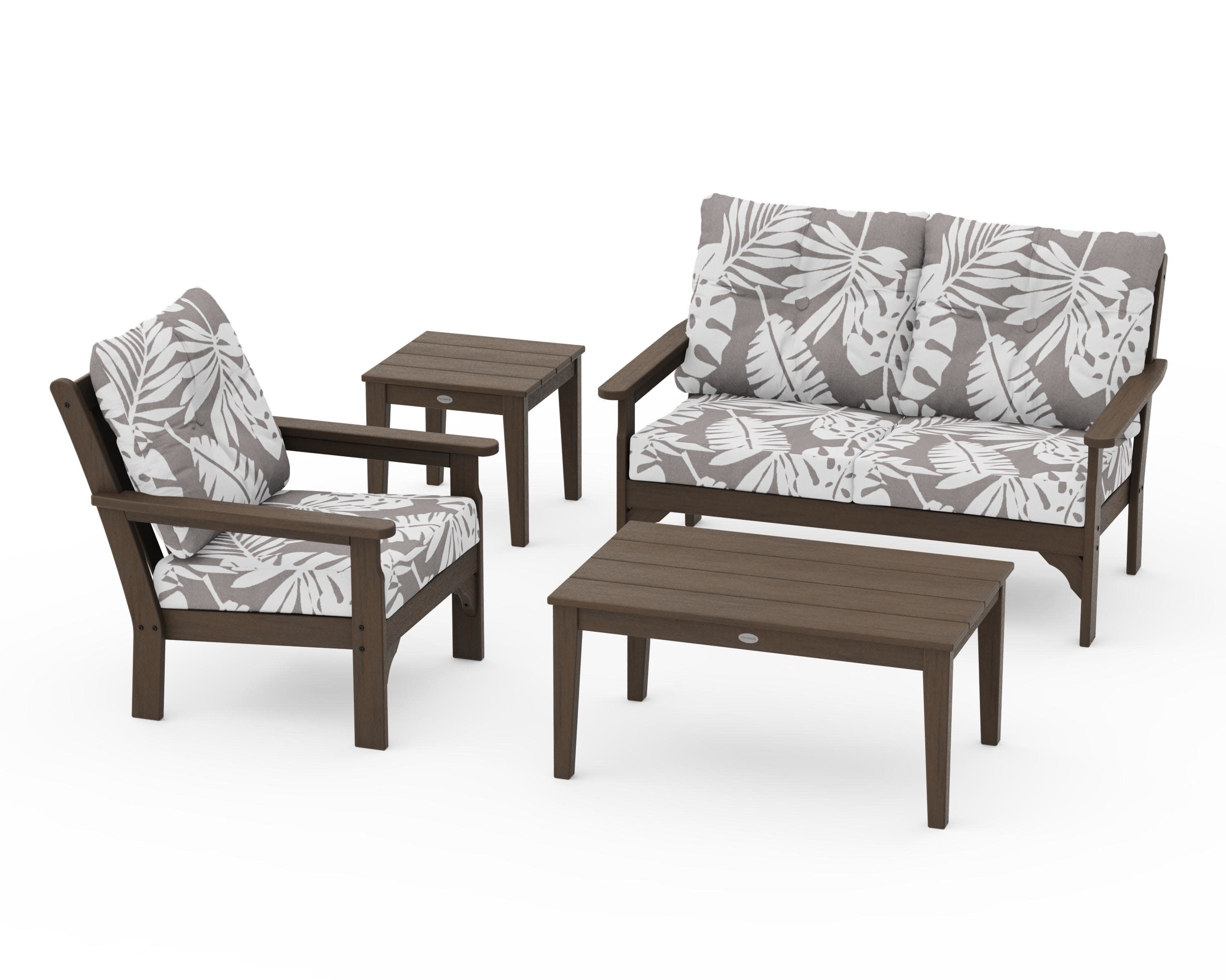 Vineyard 4-Piece Deep Seating Set in Kona / Leaf Grey Mist
