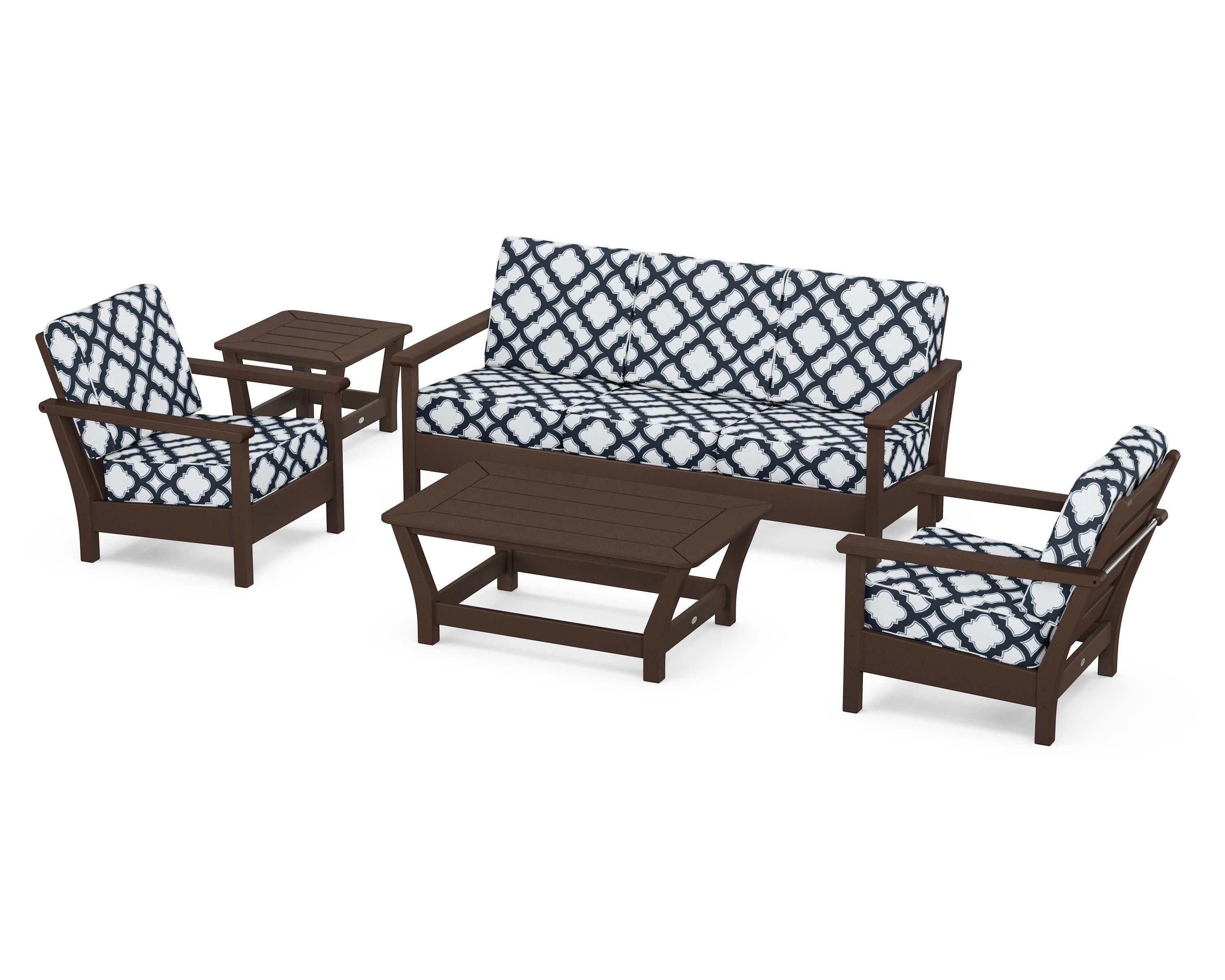 Harbour 5-Piece Deep Seating Set in Mahogany / Trellis Marine Indigo
