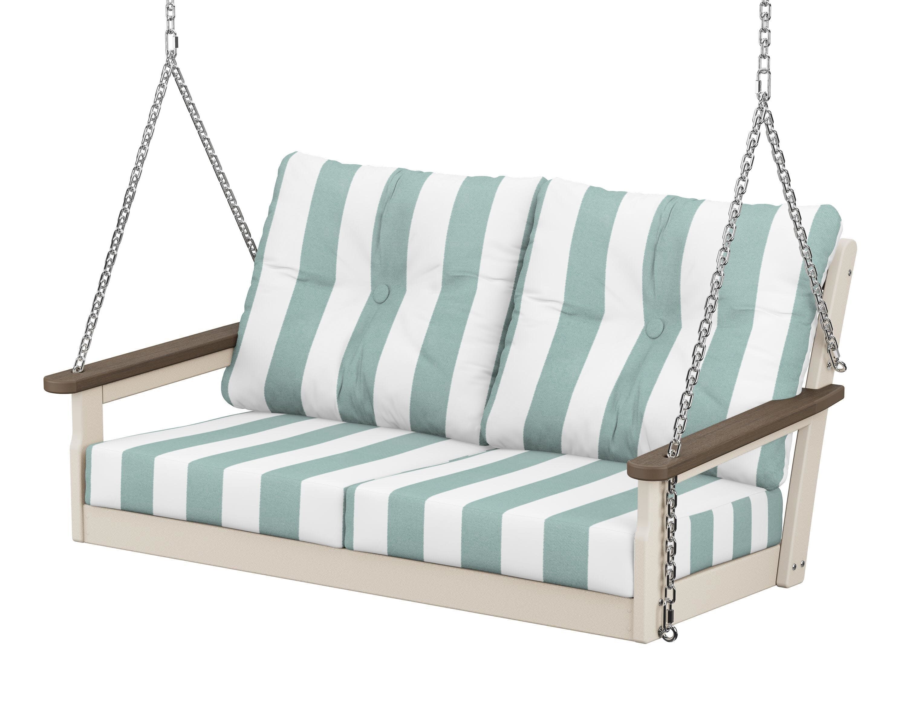 Vineyard Deep Seating Swing in Sand / Kona / Cabana Stripe Glacier Spa
