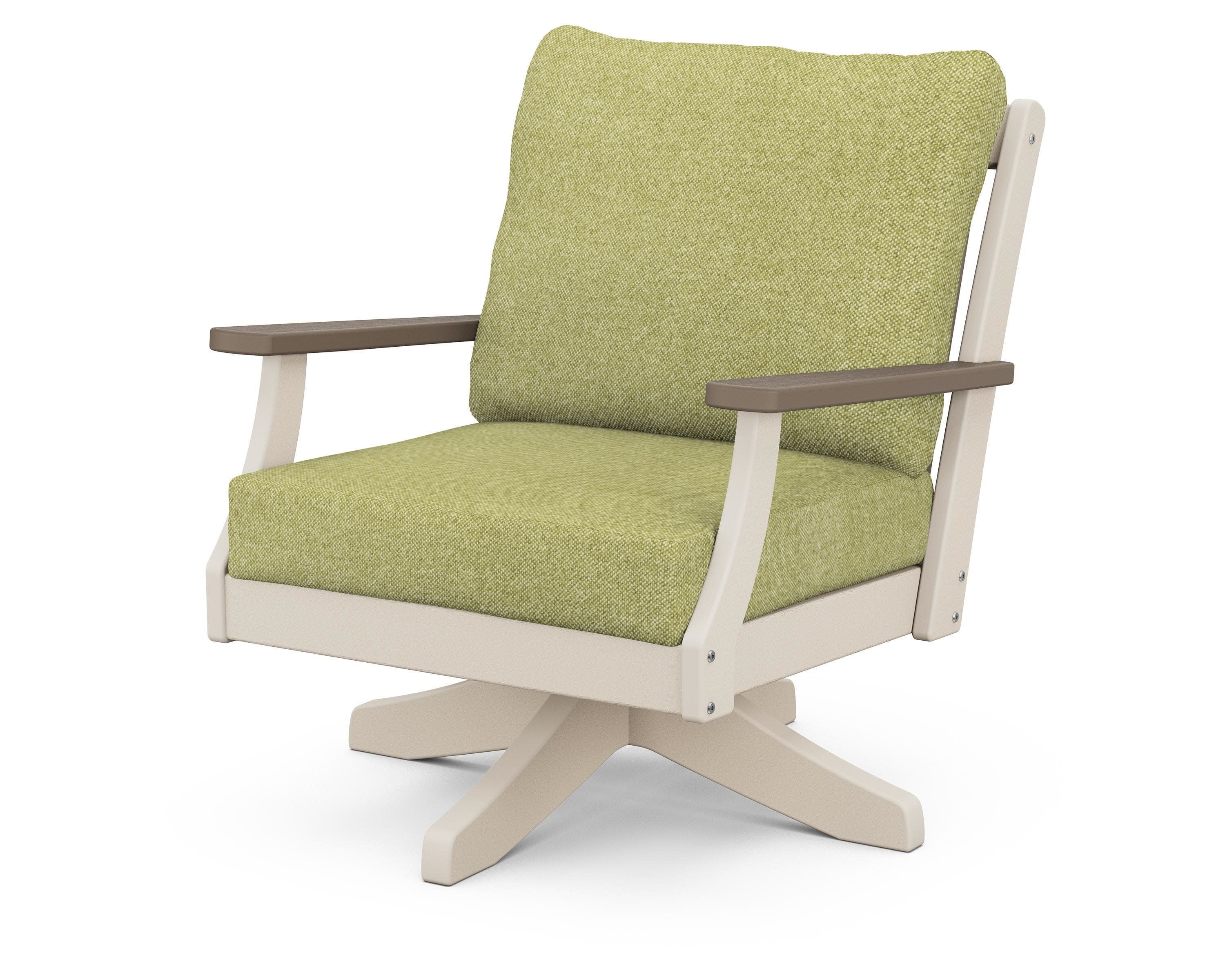 Braxton Deep Seating Swivel Chair in Sand / Kona / Chartreuse Boucle
