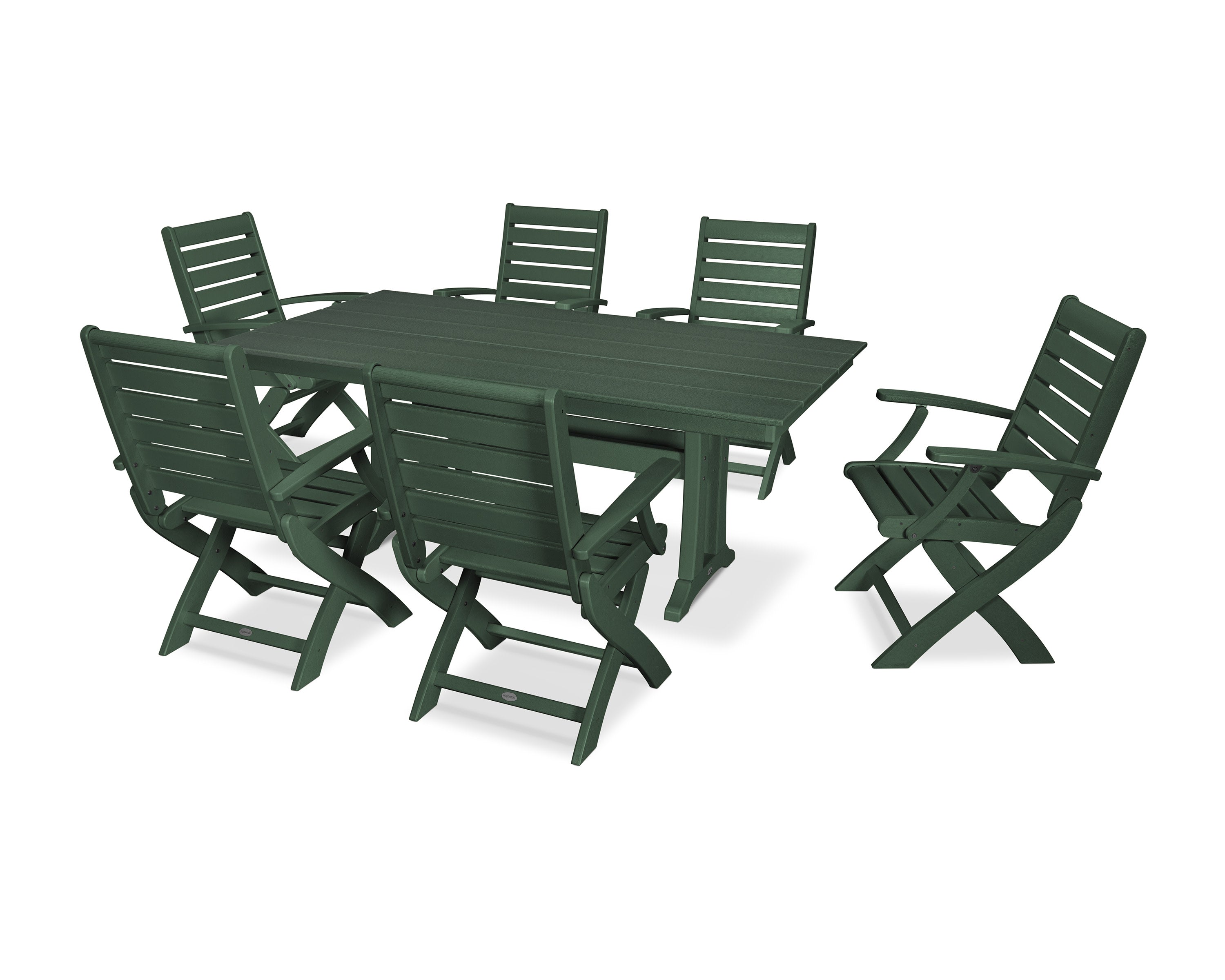 Signature Folding Chair 7-Piece Farmhouse Dining Set with Trestle Legs in Green