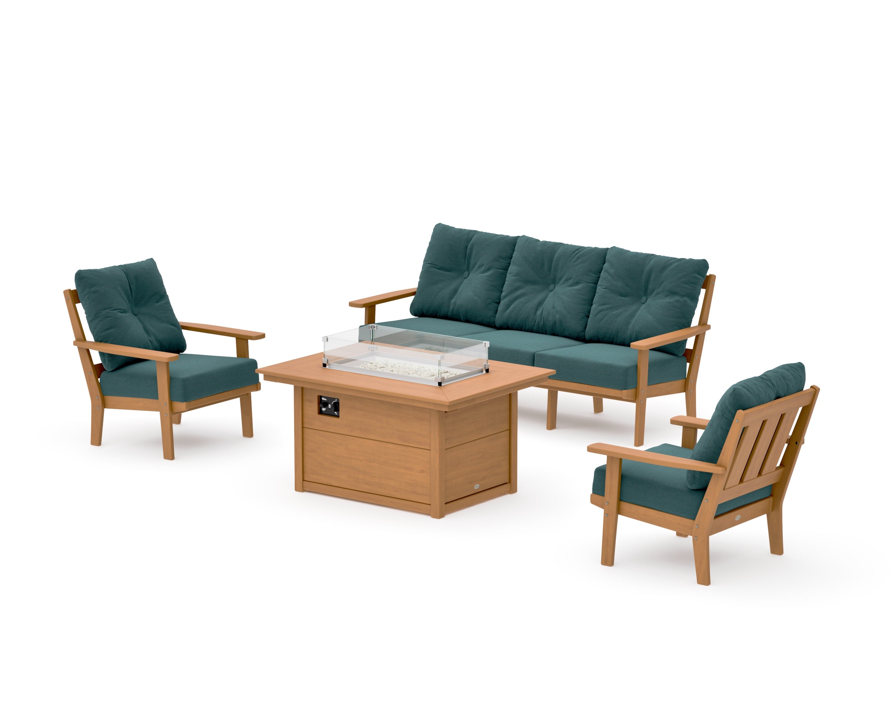 Oxford Deep Seating Fire Pit Table Set in Natural / Ocean Teal