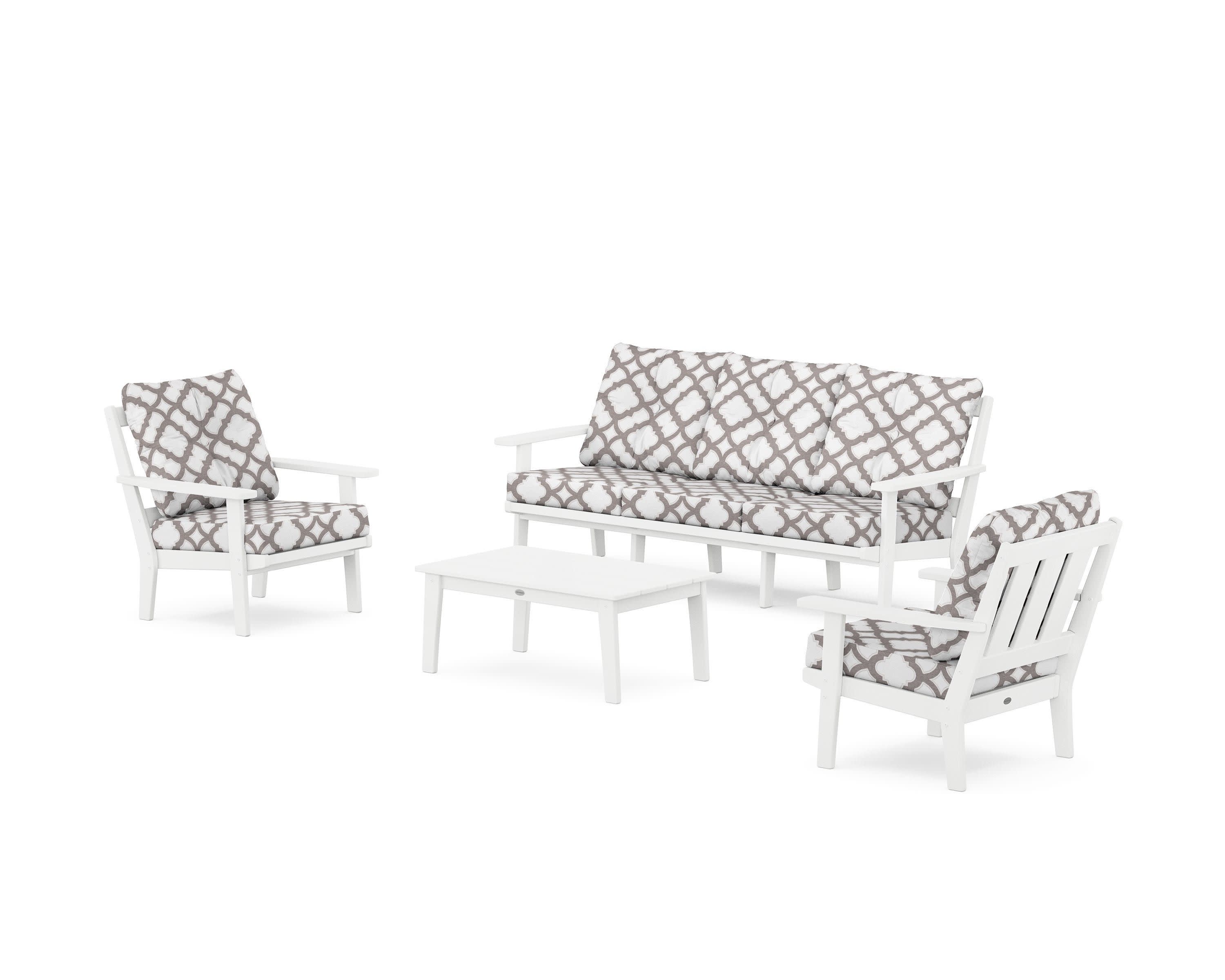 Oxford 4-Piece Deep Seating Set with Sofa in White / Trellis Grey Mist