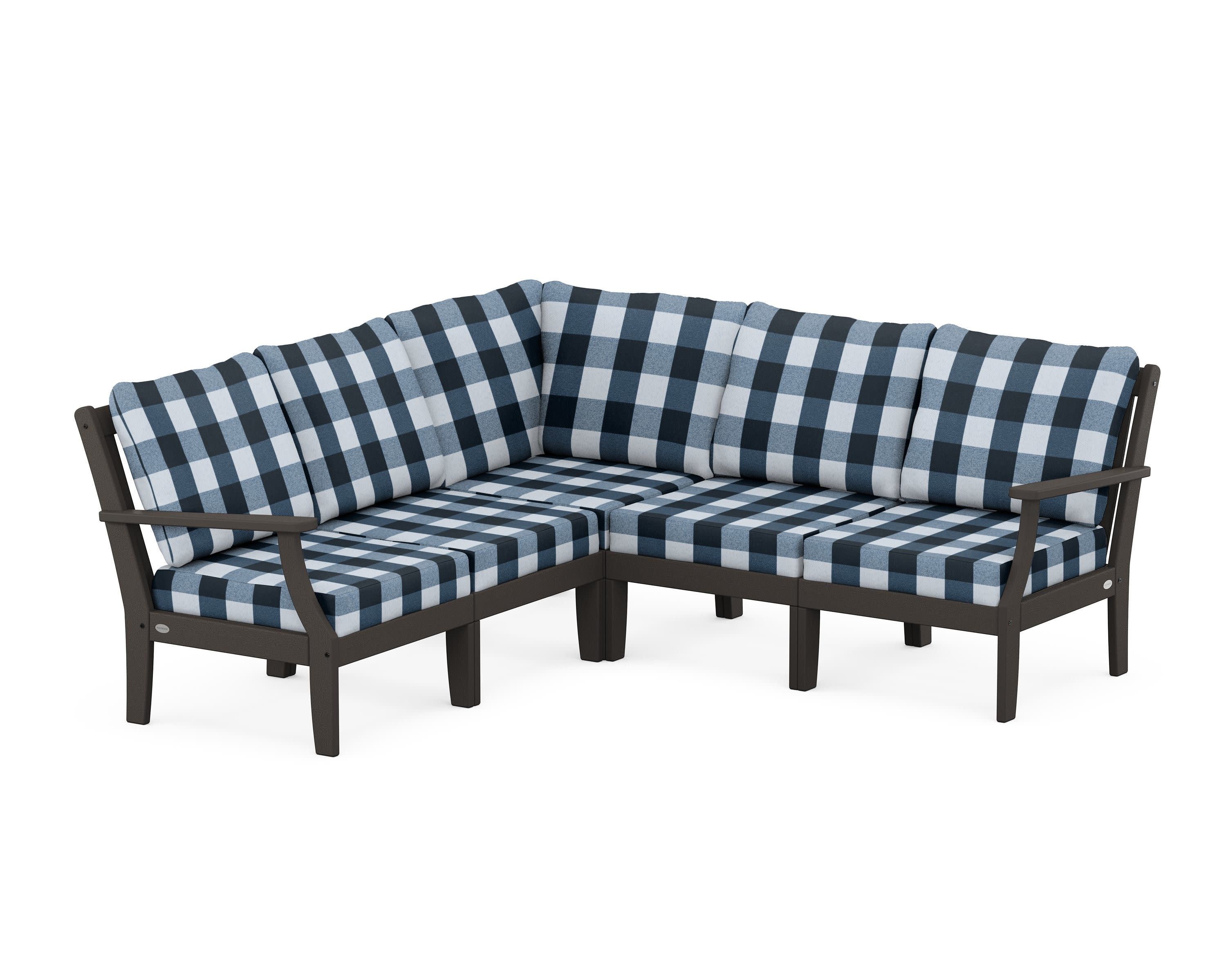 Braxton Modular 5-Piece Deep Seating Set in Vintage Coffee / Buffalo Plaid Marine Indigo