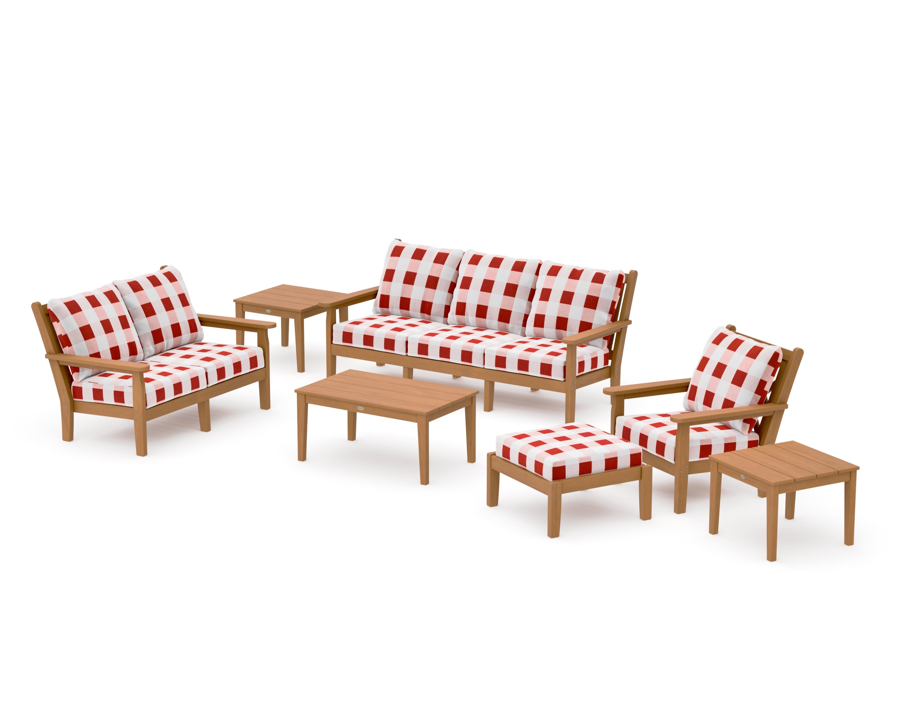 Chippendale 7-Piece Deep Seating Set in Natural / Buffalo Plaid Crimson